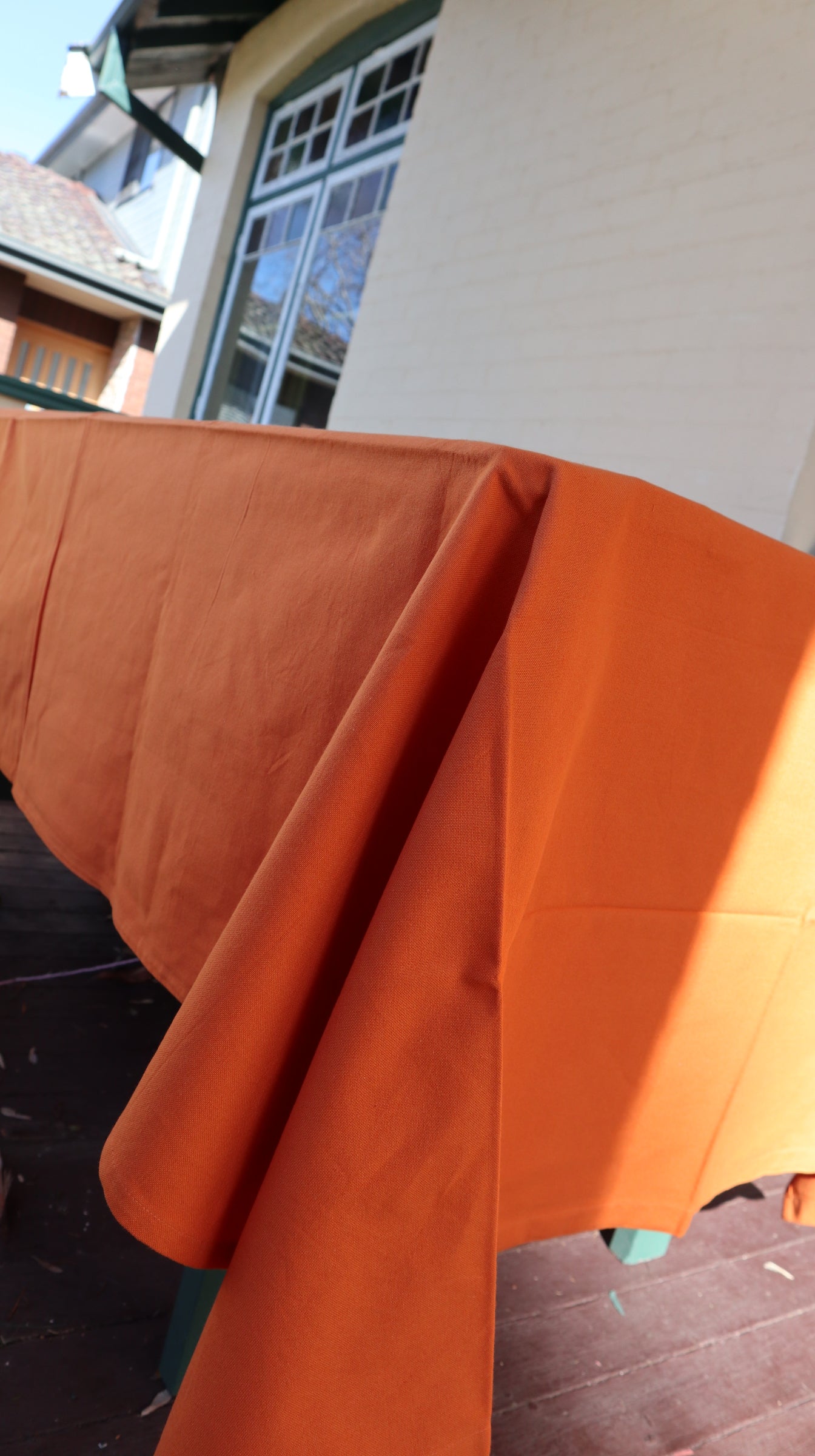 Bright Orange Handwoven Tablecloth – 100% Cotton, 6–8 Seater – Fair Trade (Kuka, India)