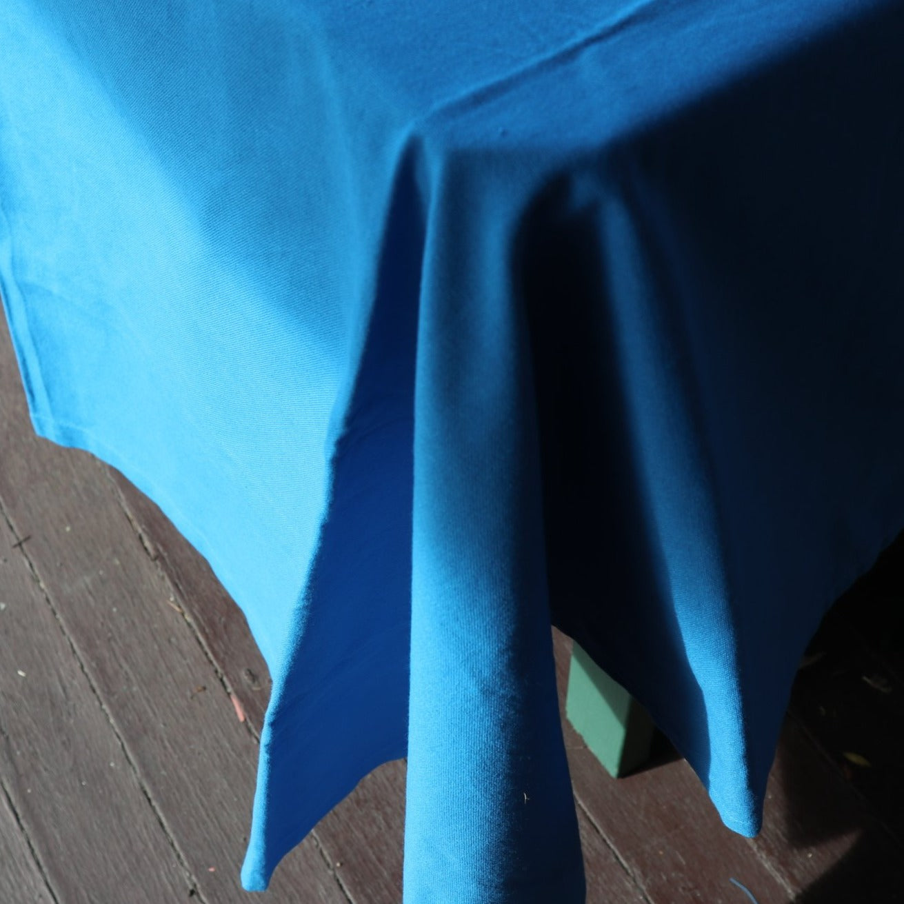 Fair trade ethical handwoven table cloth in bright blue colouring