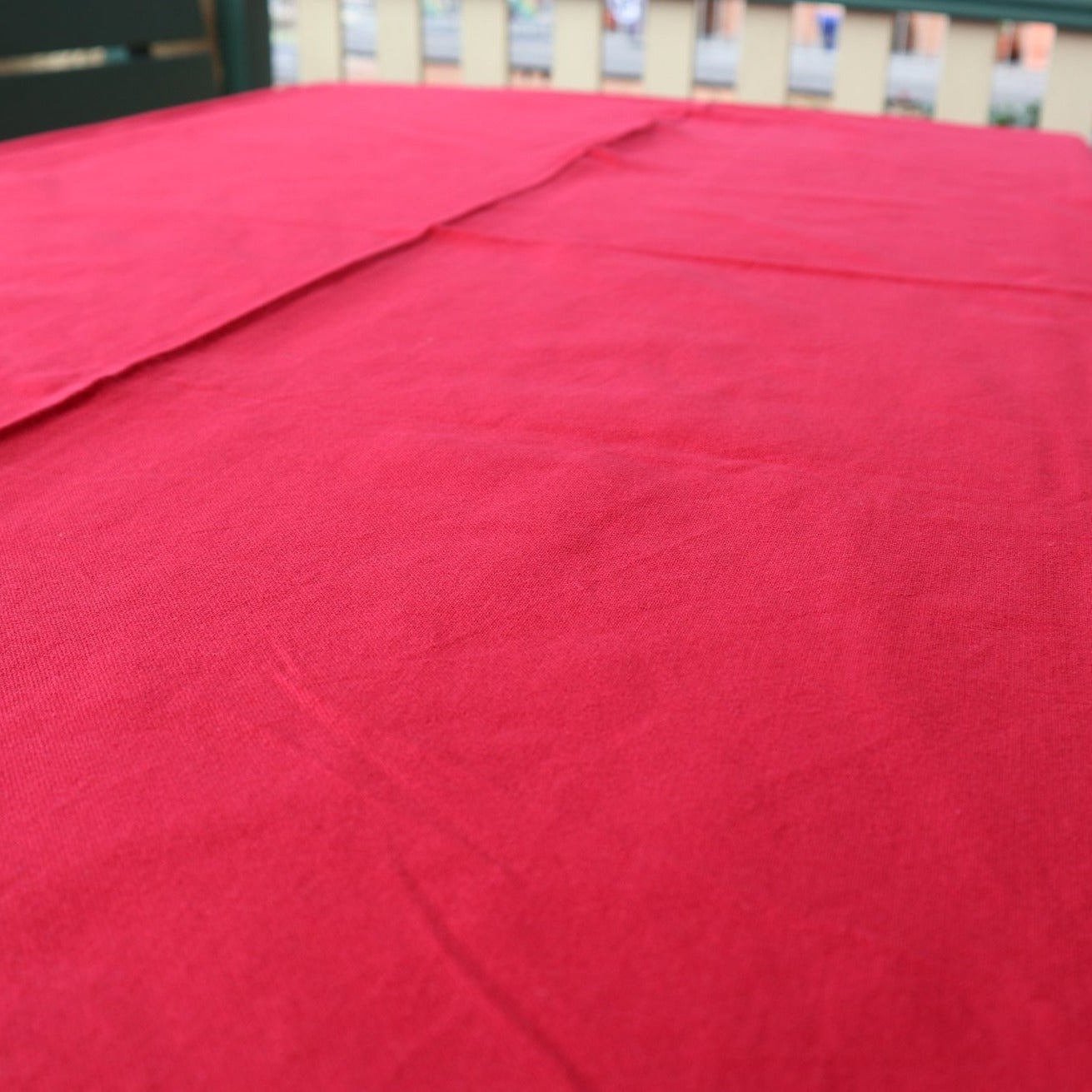 Fair trade ethical handwoven table cloth in a scarlet red colouring