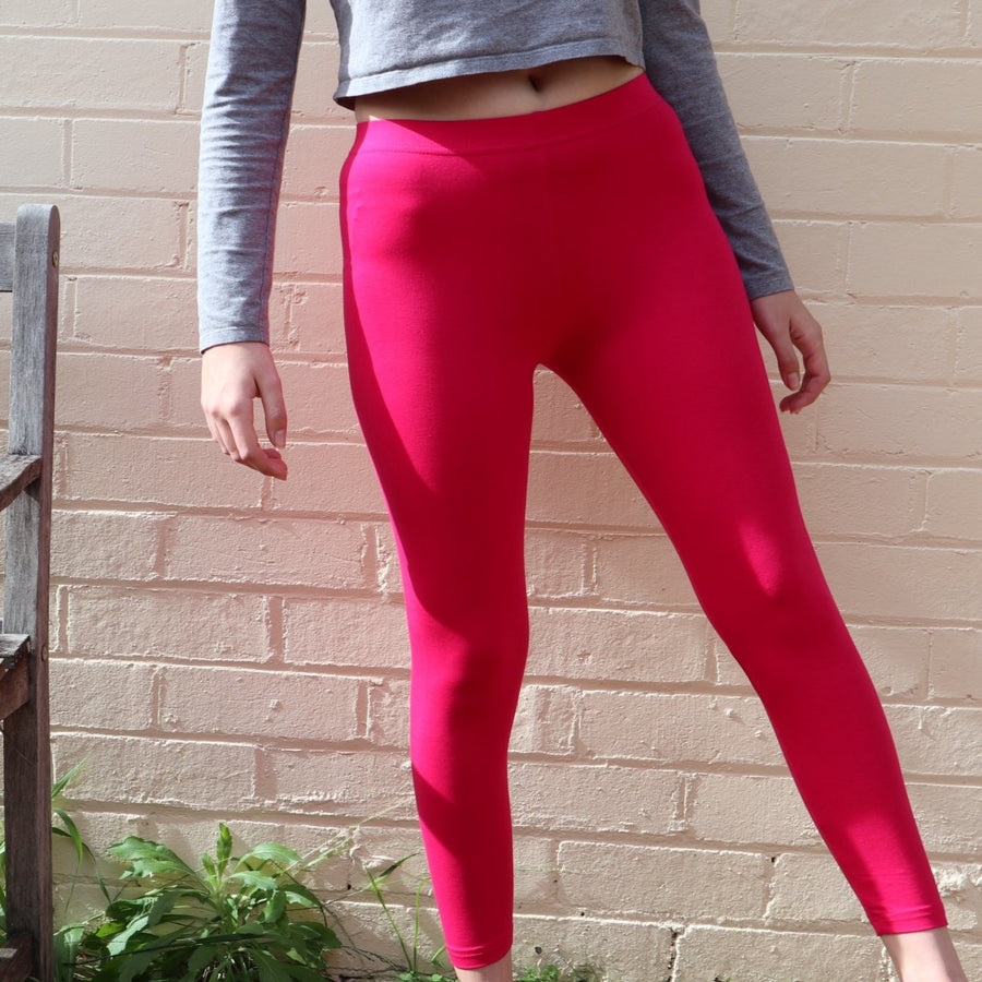 Organic Cotton leggings in a reddy pink colour
