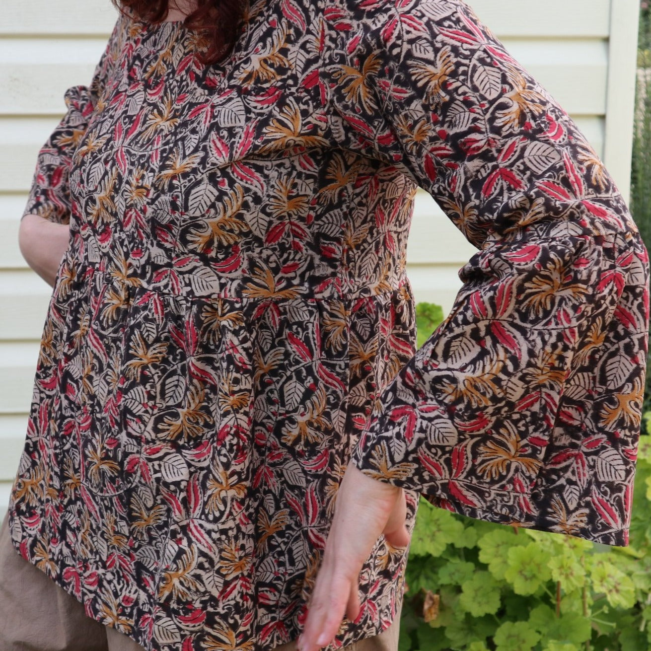 Fair Trade Bell Sleeve Square Neck Top Ebony Design