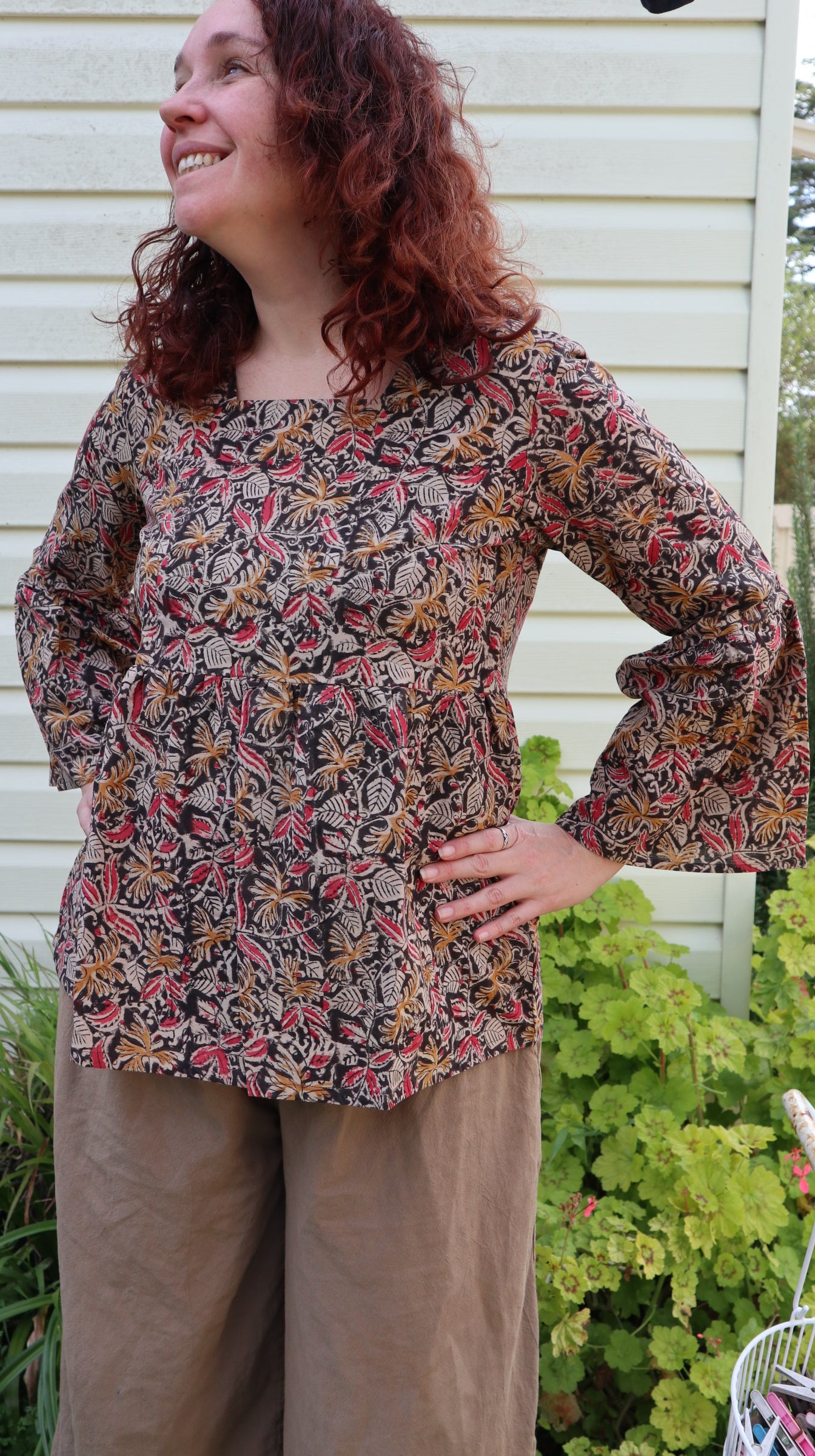 Fair Trade Bell Sleeve Square Neck Top Ebony Design
