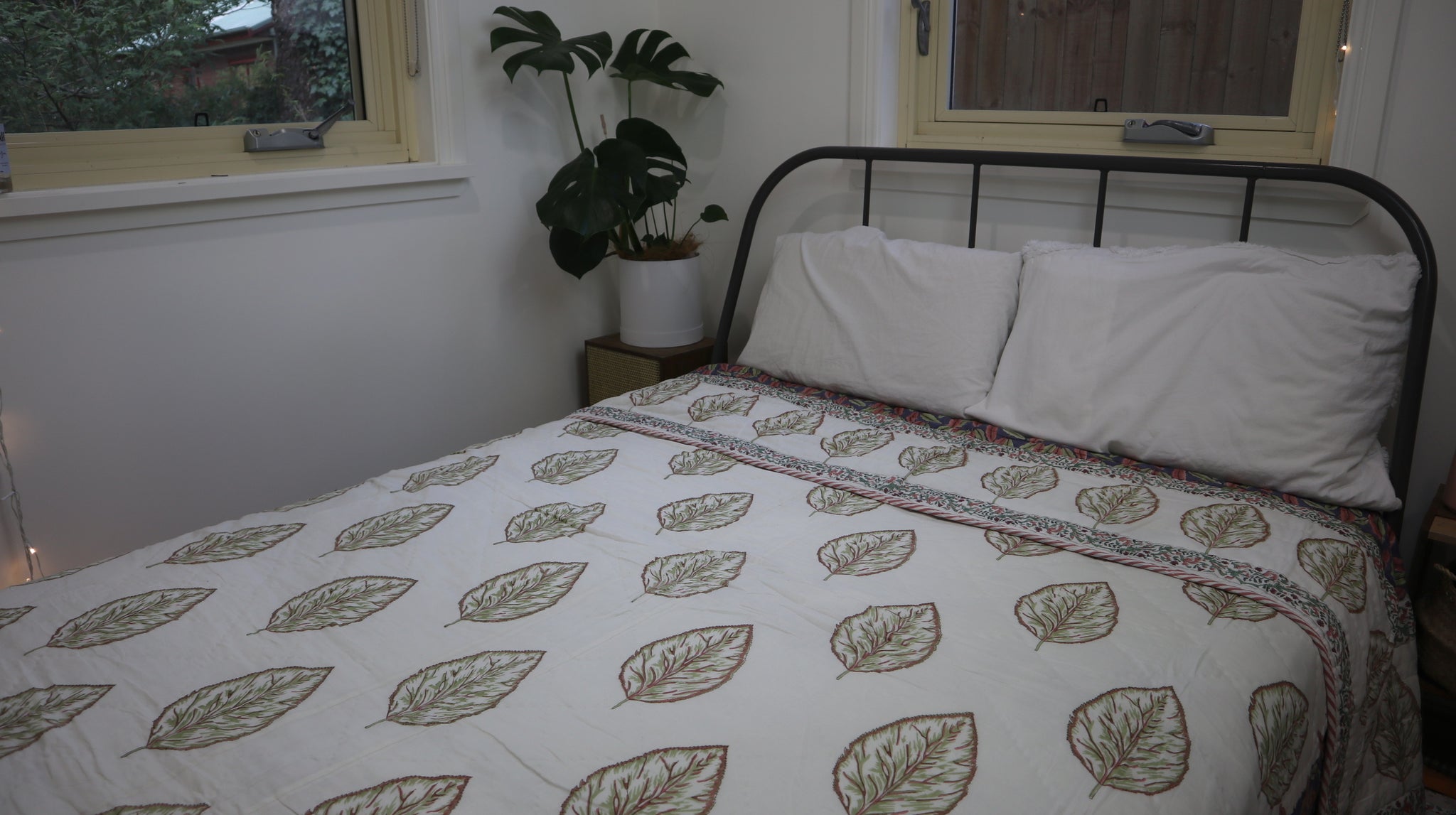 Fair Trade Organic Cotton Jungle Leaves Reversible Quilt
