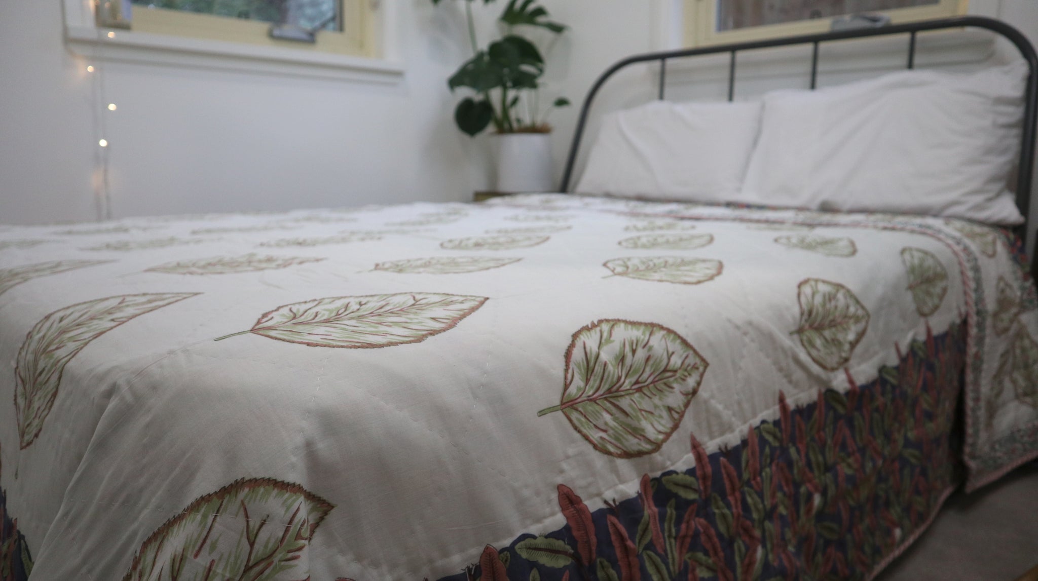 Fair Trade Organic Cotton Jungle Leaves Reversible Quilt