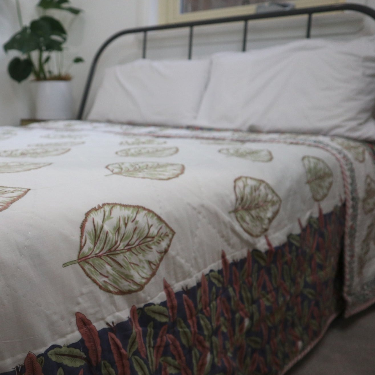Fair Trade Organic Cotton Jungle Leaves Reversible Quilt