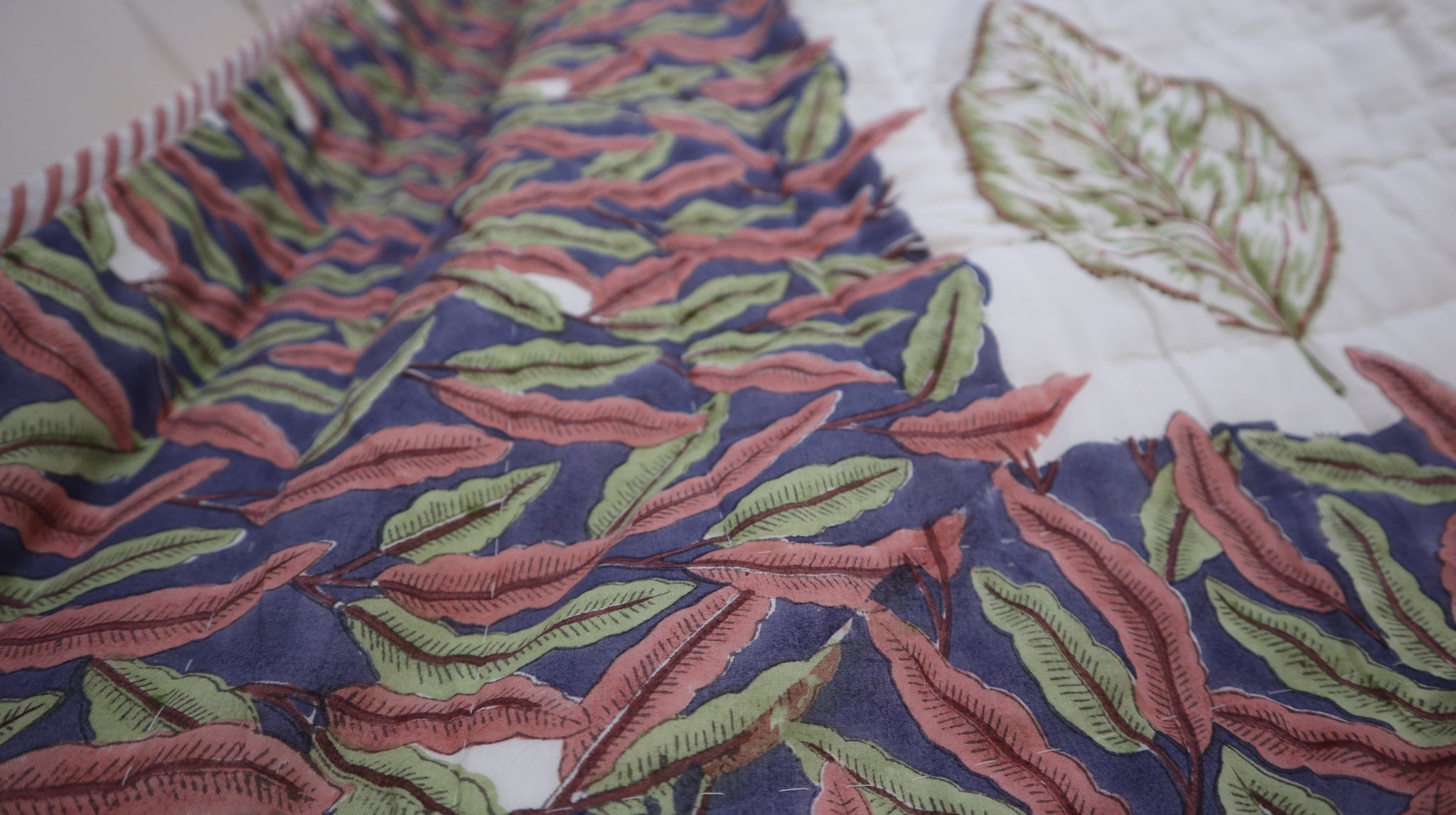 Fair Trade Organic Cotton Jungle Leaves Reversible Quilt