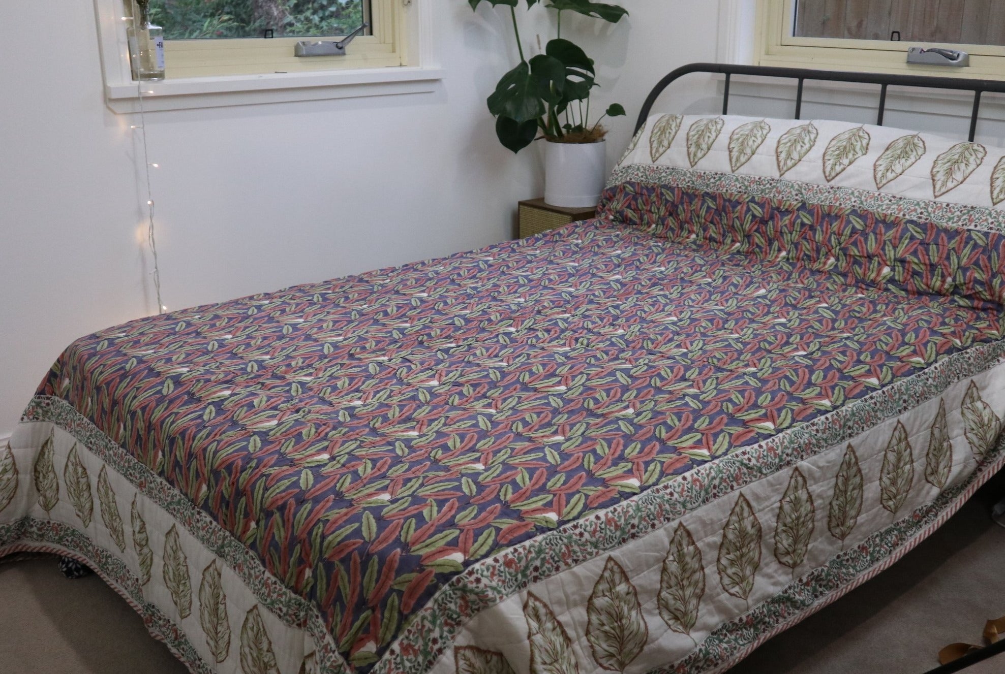 Fair Trade Organic Cotton Jungle Leaves Reversible Quilt