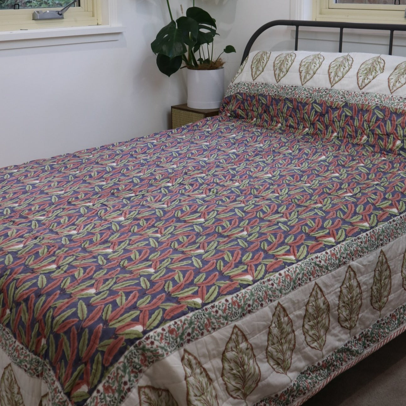 Fair Trade Organic Cotton Jungle Leaves Reversible Quilt
