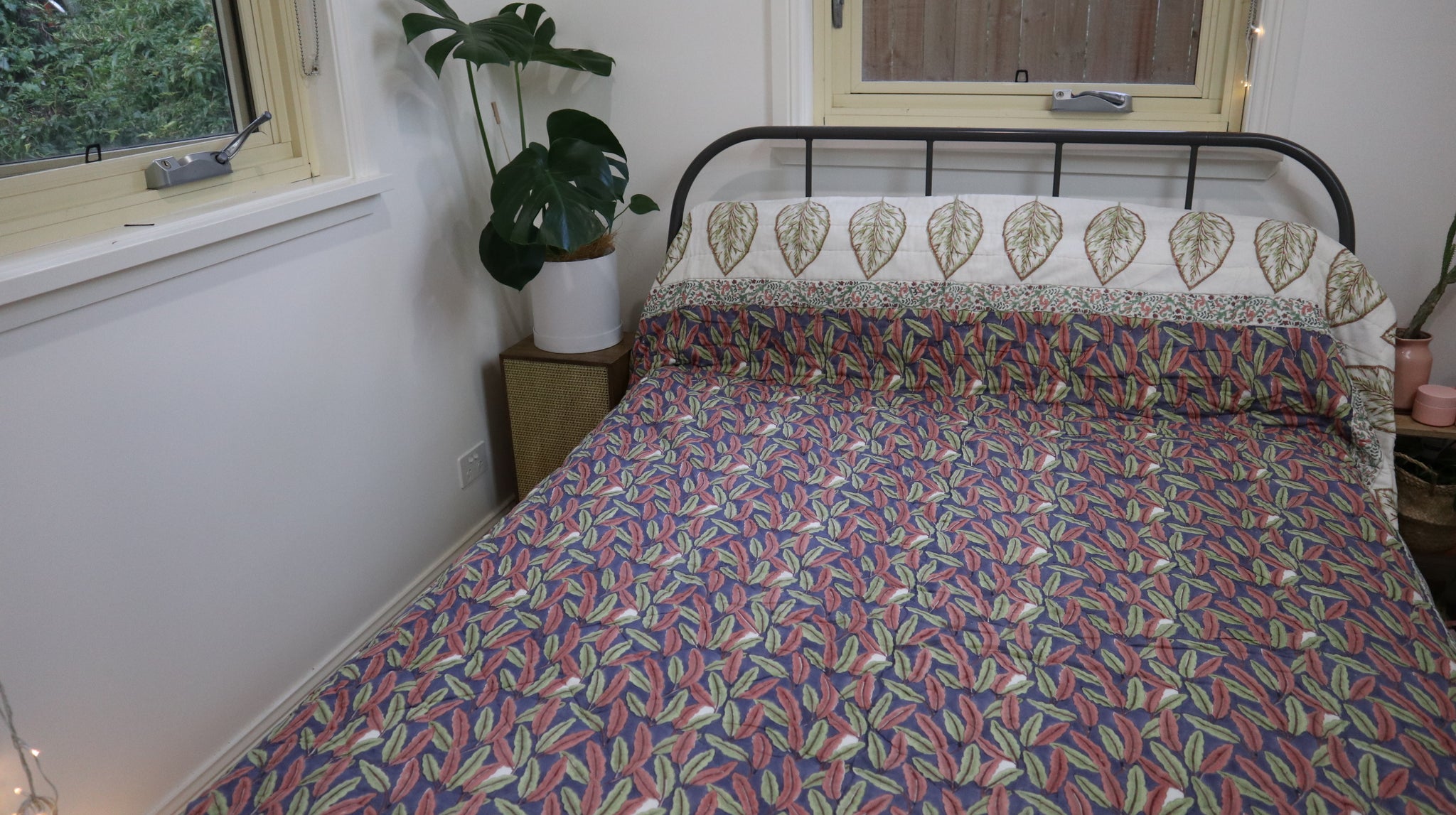 Fair Trade Organic Cotton Jungle Leaves Reversible Quilt