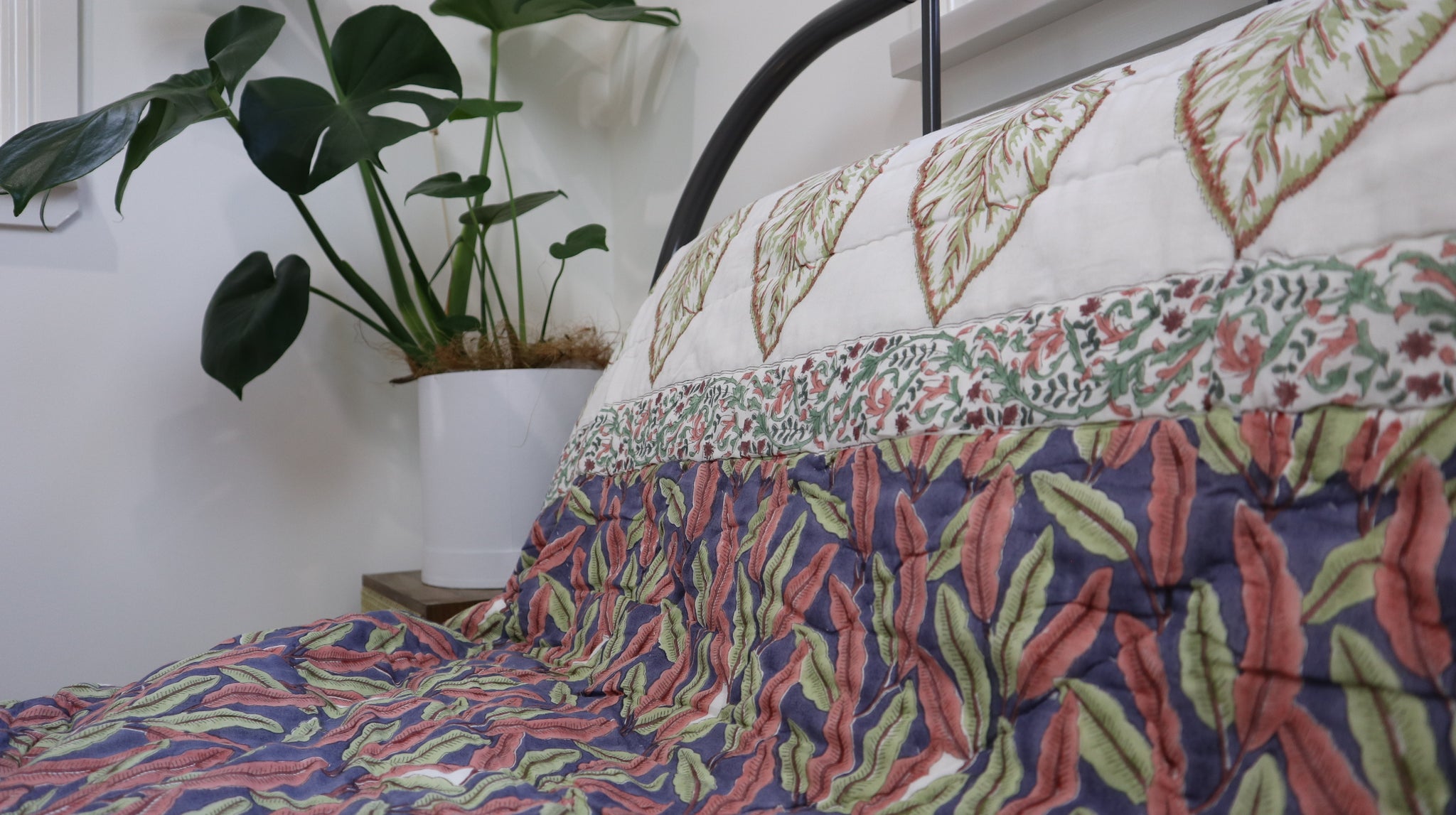 Fair Trade Organic Cotton Jungle Leaves Reversible Quilt