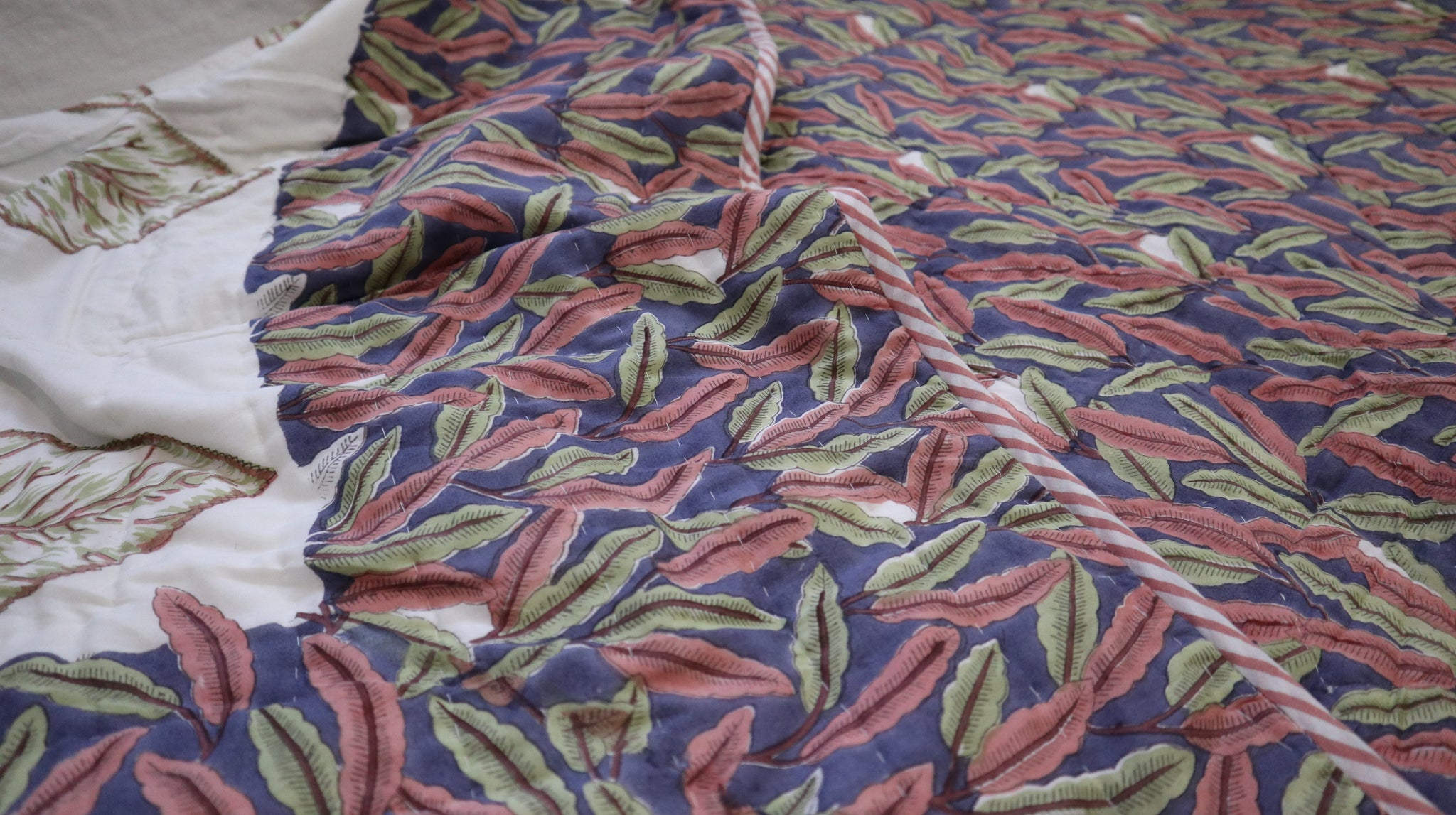 Fair Trade Organic Cotton Jungle Leaves Reversible Quilt