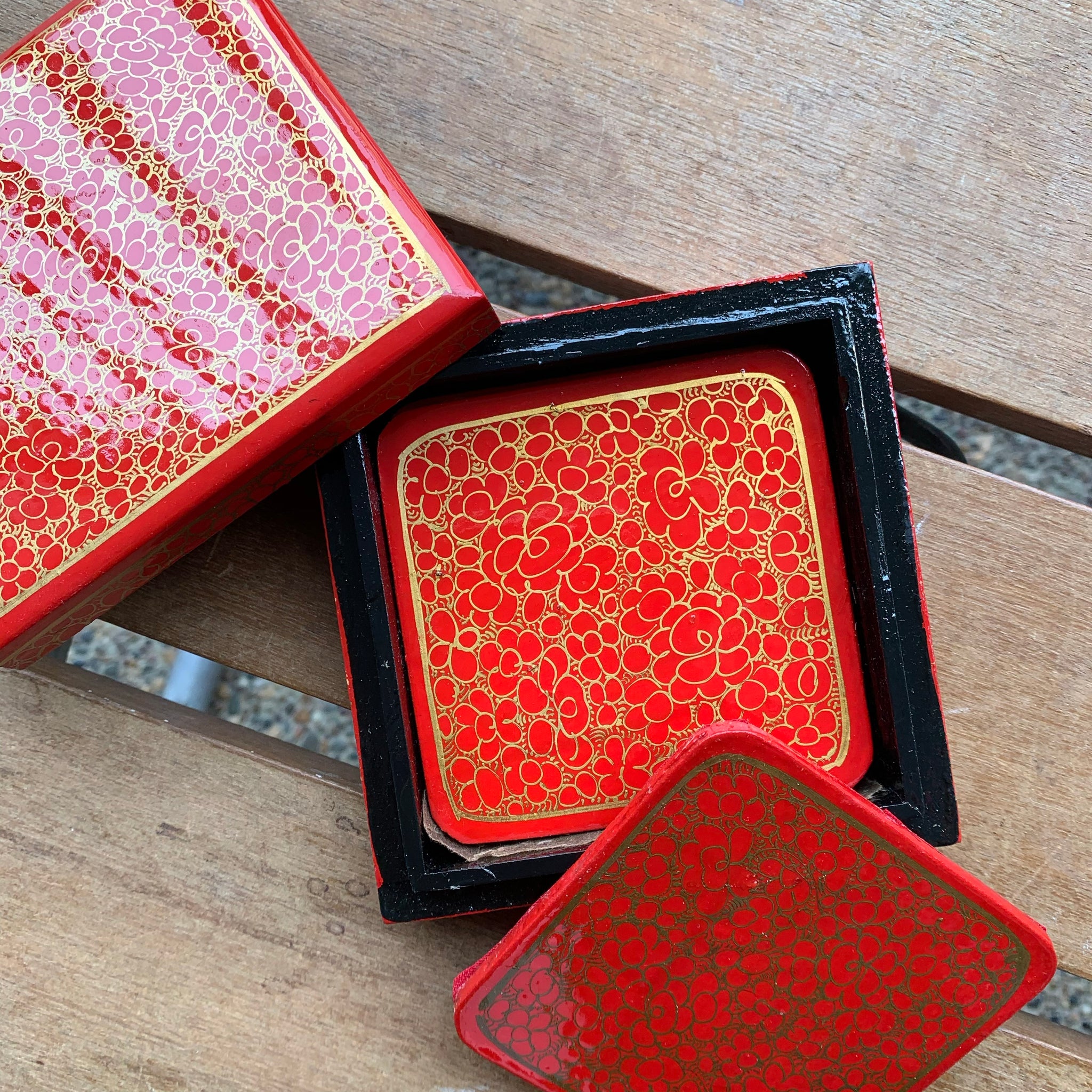 Fair Trade Ethical Homewares and Decoration Coaster Box Set Square Red