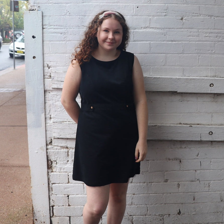 Fair Trade Cord Button Dress Black
