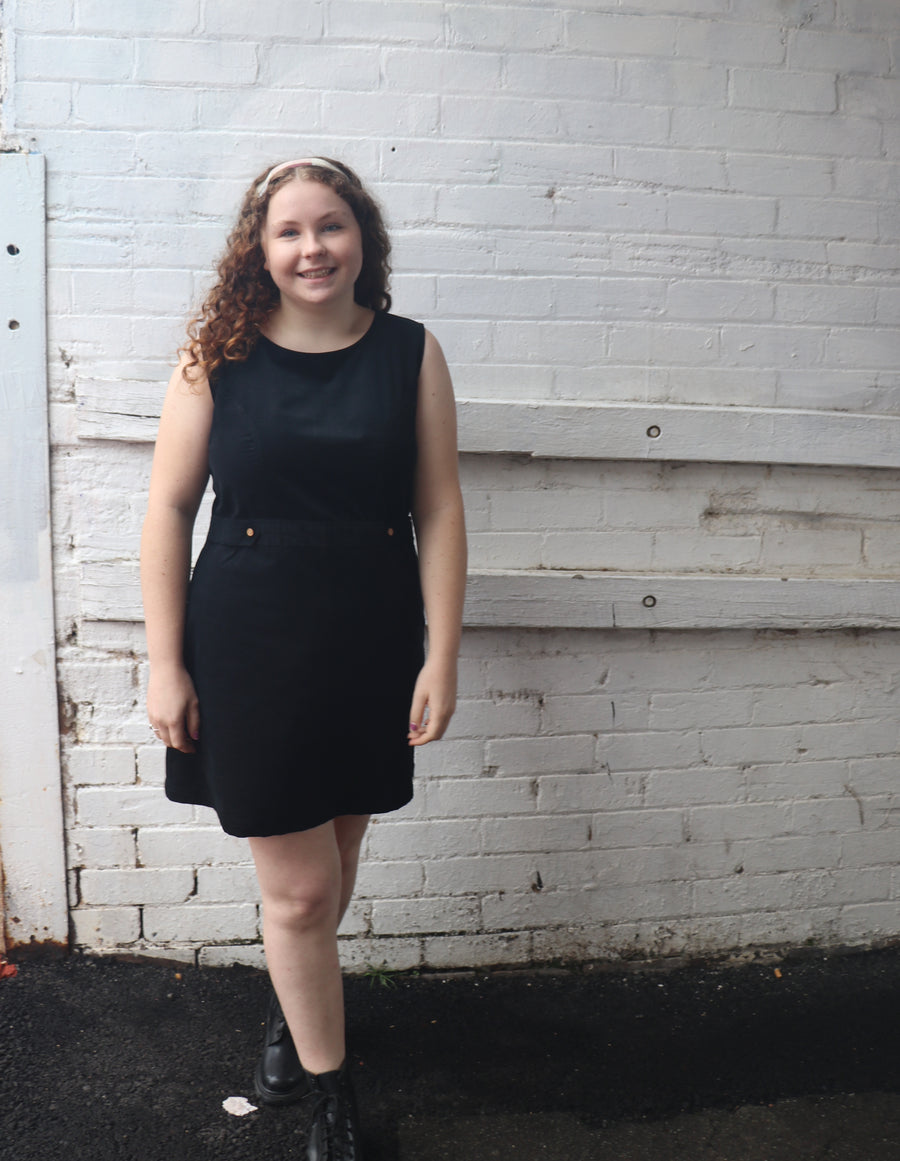 Fair Trade Cord Button Dress Black