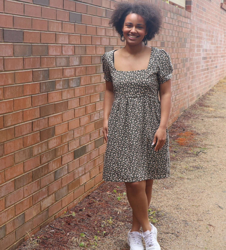 Fair Trade Skater Dress Sage Flower