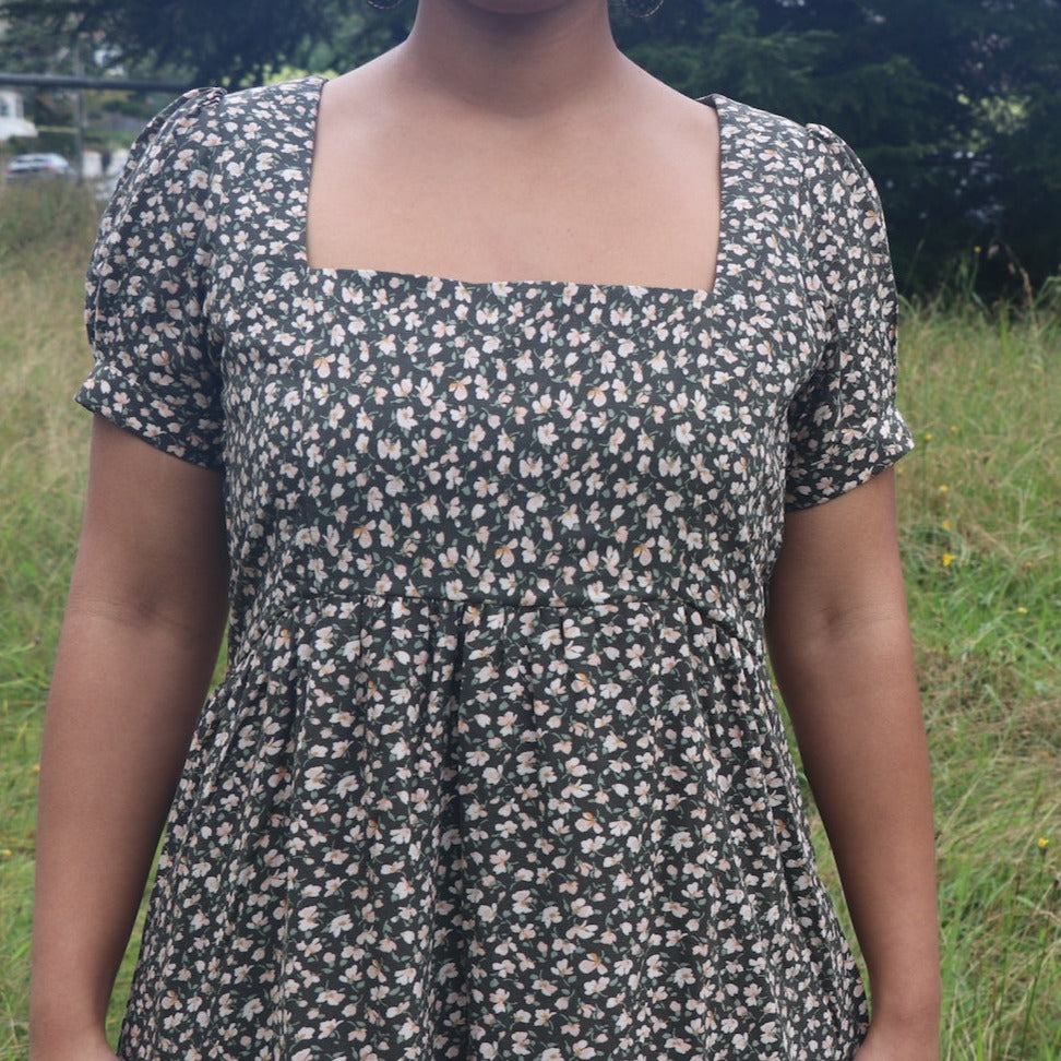 Fair Trade Skater Dress Sage Flower