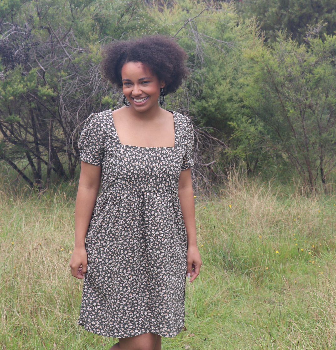 Fair Trade Skater Dress Sage Flower