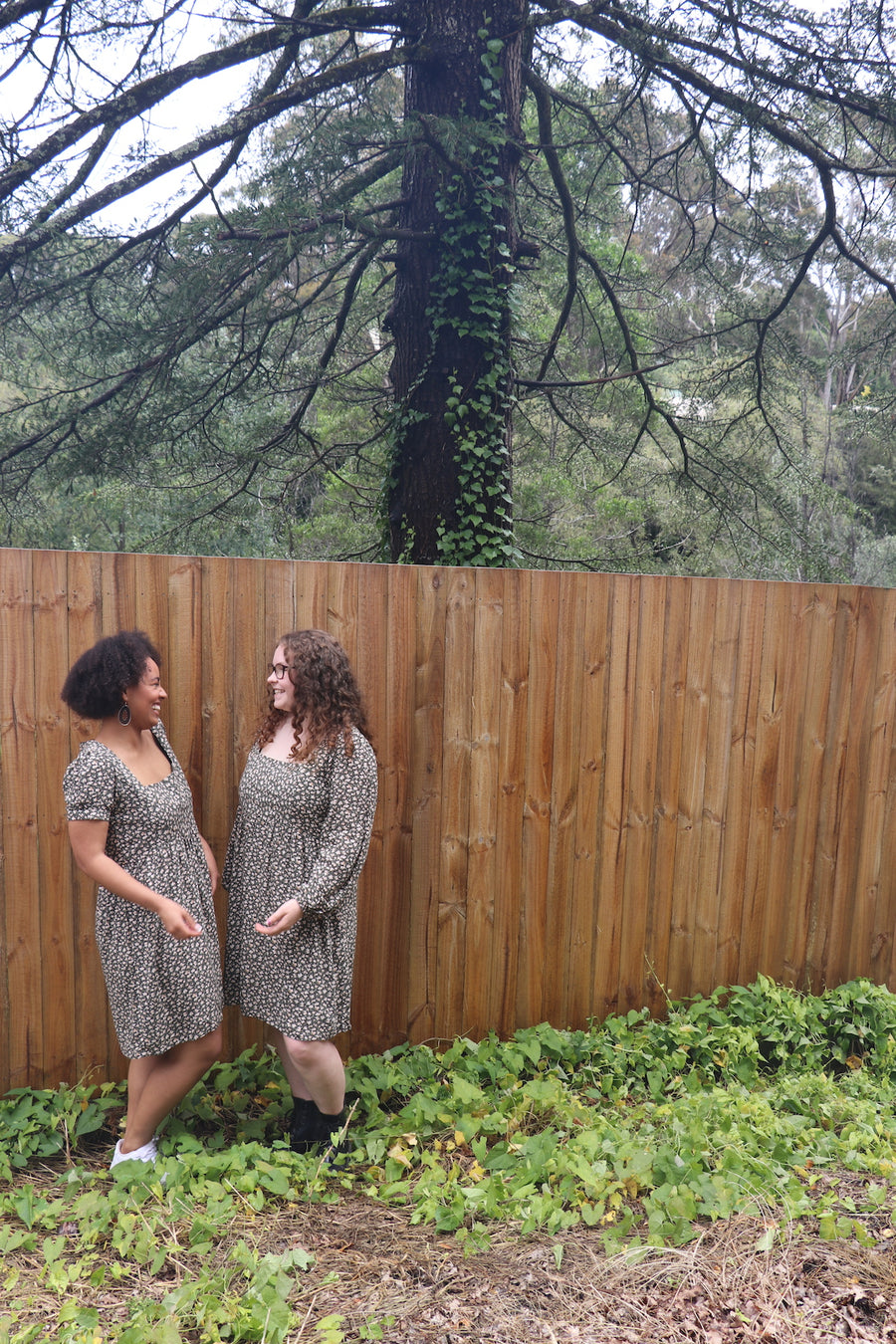 Fair Trade Skater Dress Sage Flower