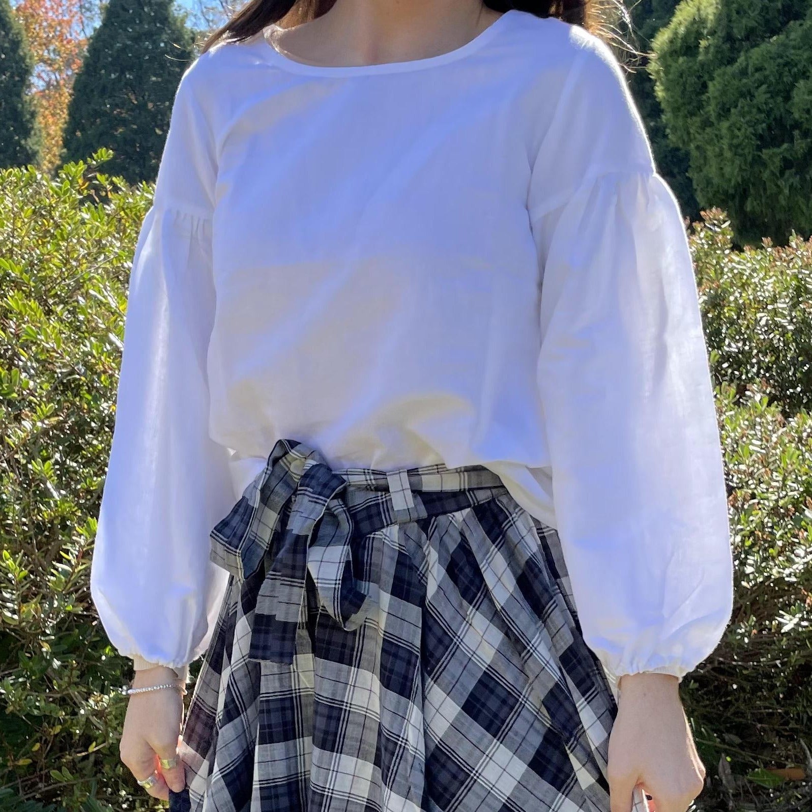 Fair Trade Linen Puff Sleeve Long Top - White