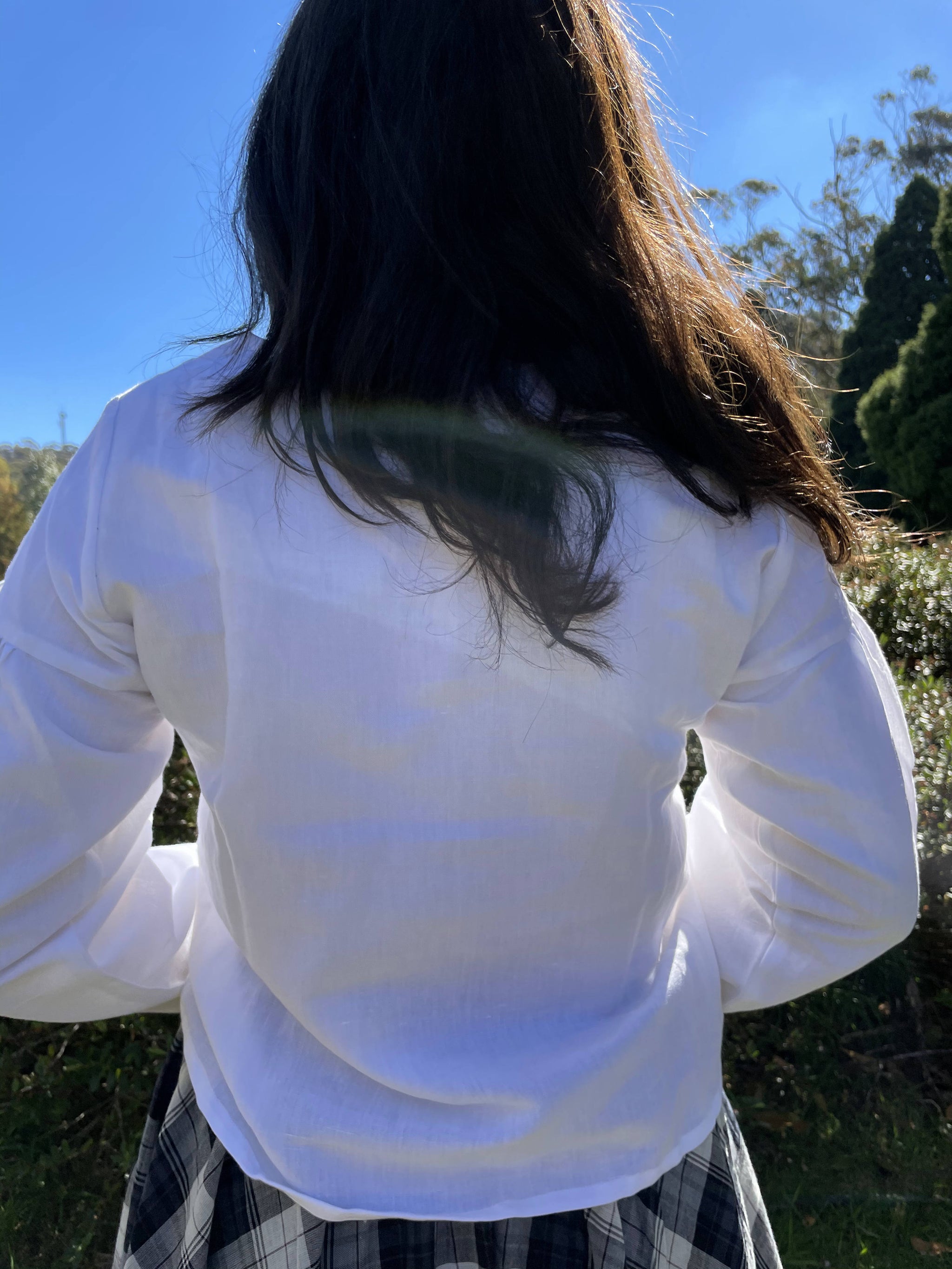 Fair Trade Linen Puff Sleeve Long Top - White