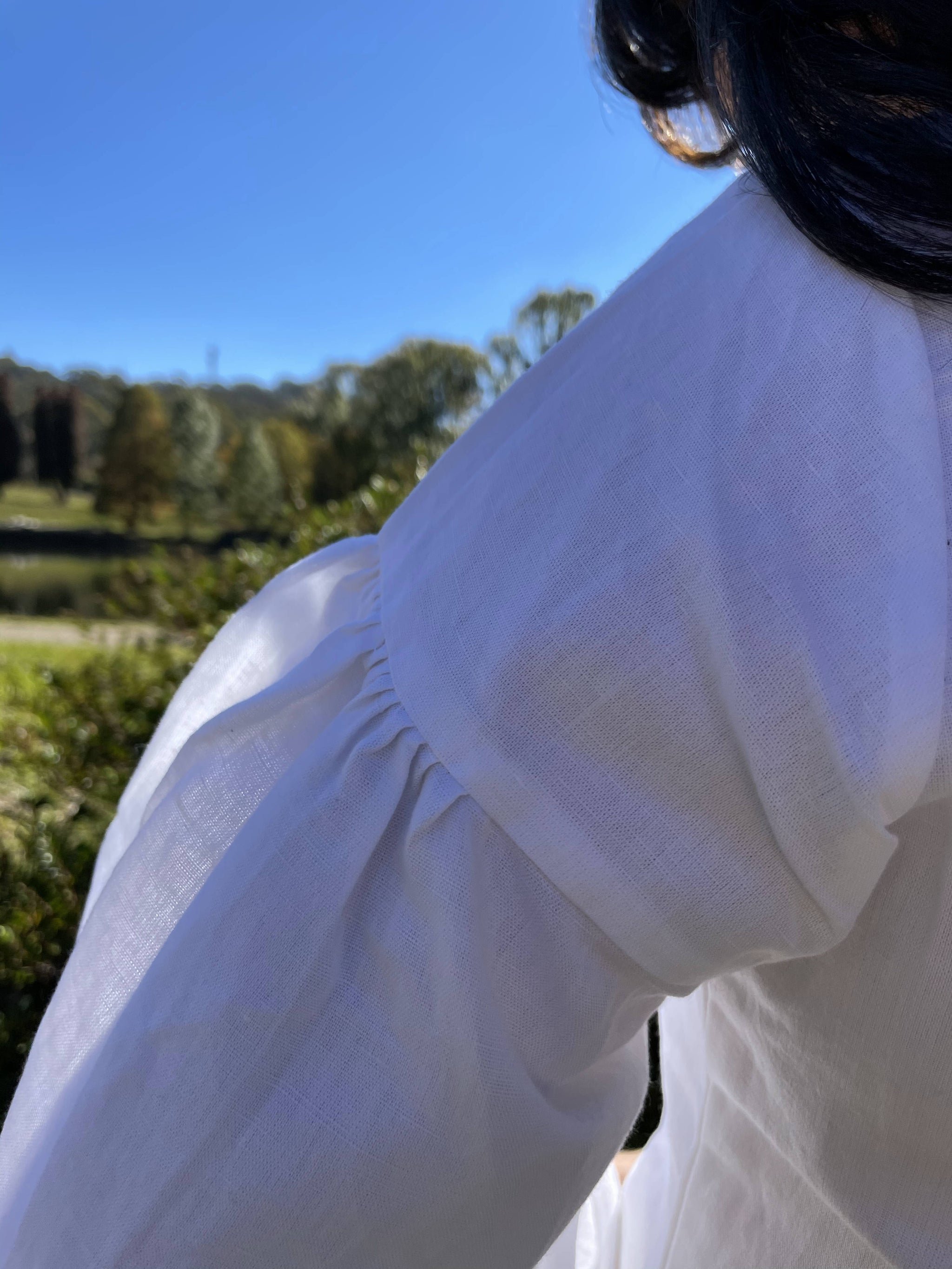 Fair Trade Linen Puff Sleeve Long Top - White