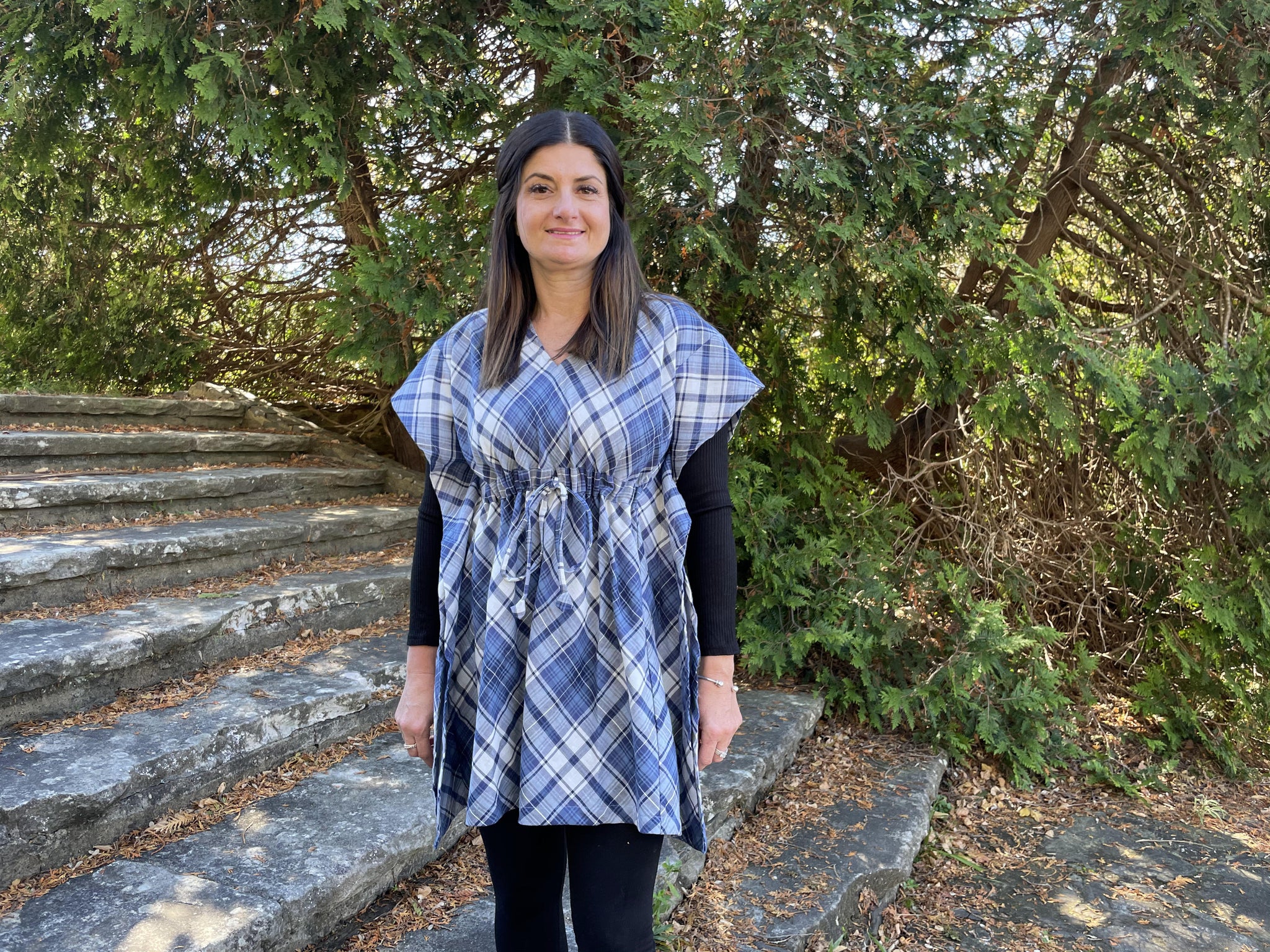 Fair Trade Blue Plaid Cotton Short Kaftan Adult
