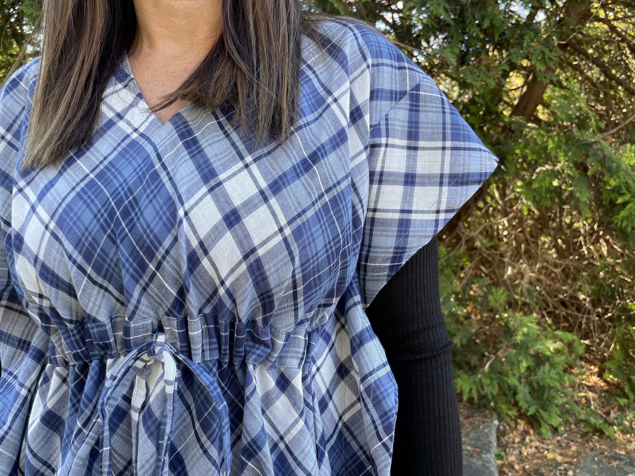 Fair Trade Blue Plaid Cotton Short Kaftan Adult