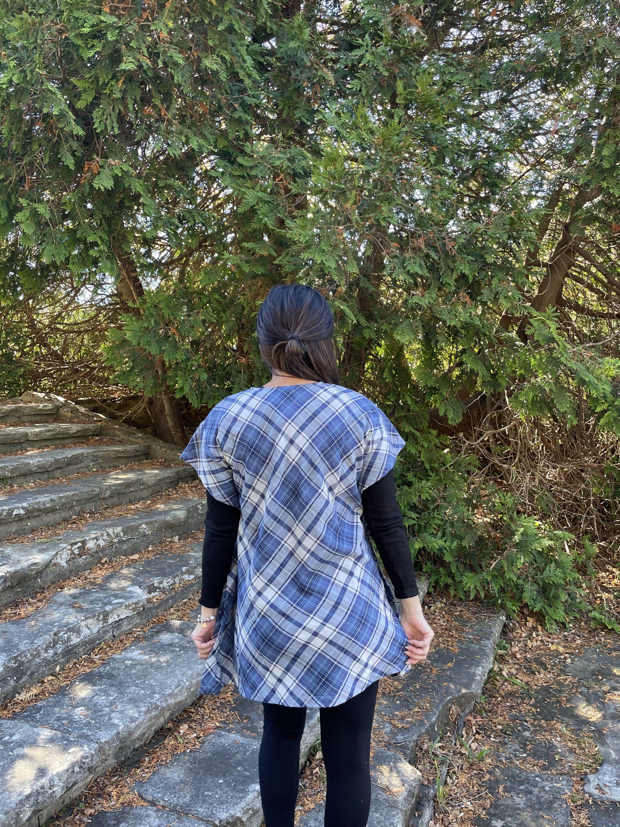 Fair Trade Blue Plaid Cotton Short Kaftan Adult