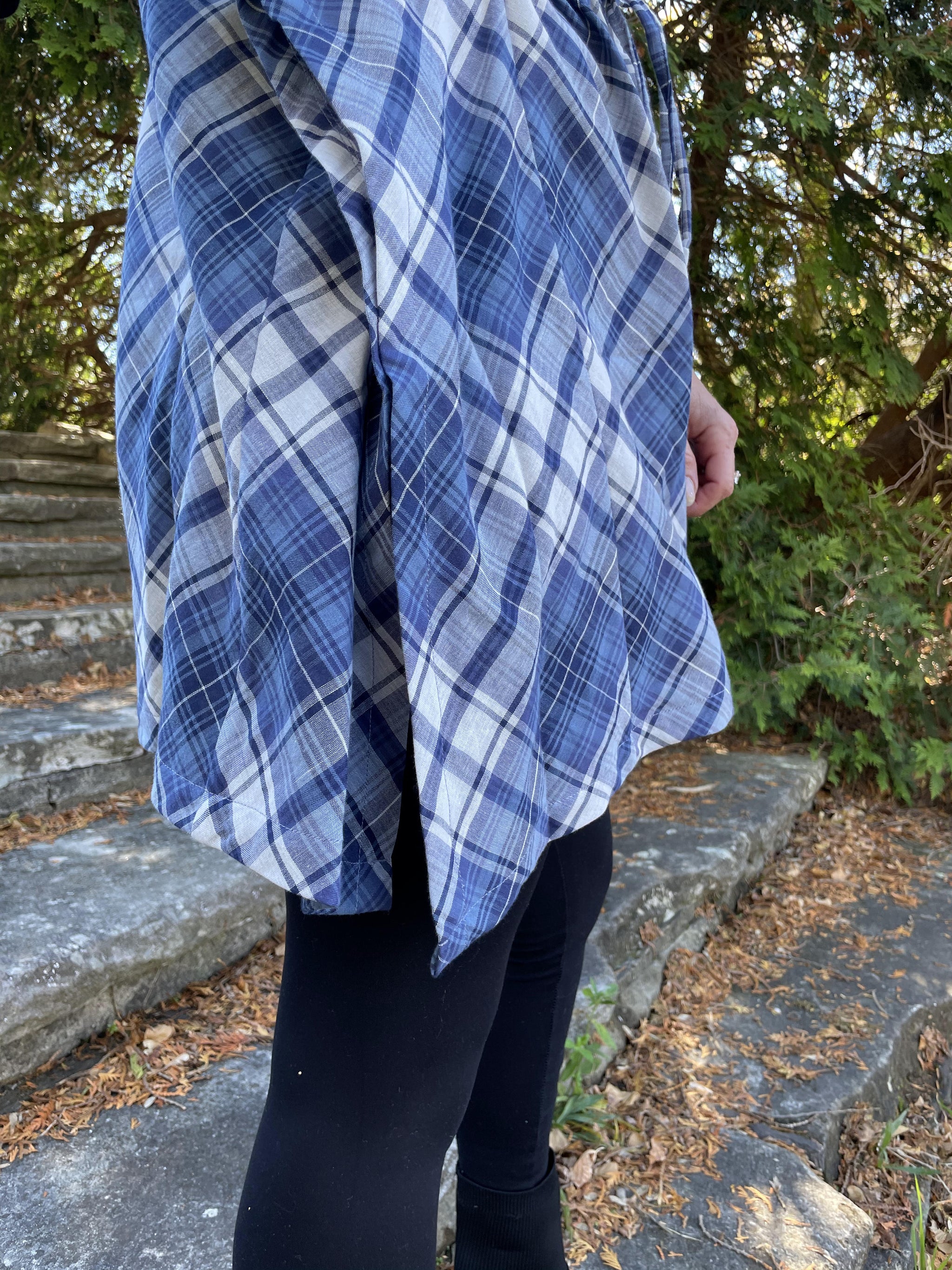 Fair Trade Blue Plaid Cotton Short Kaftan Adult