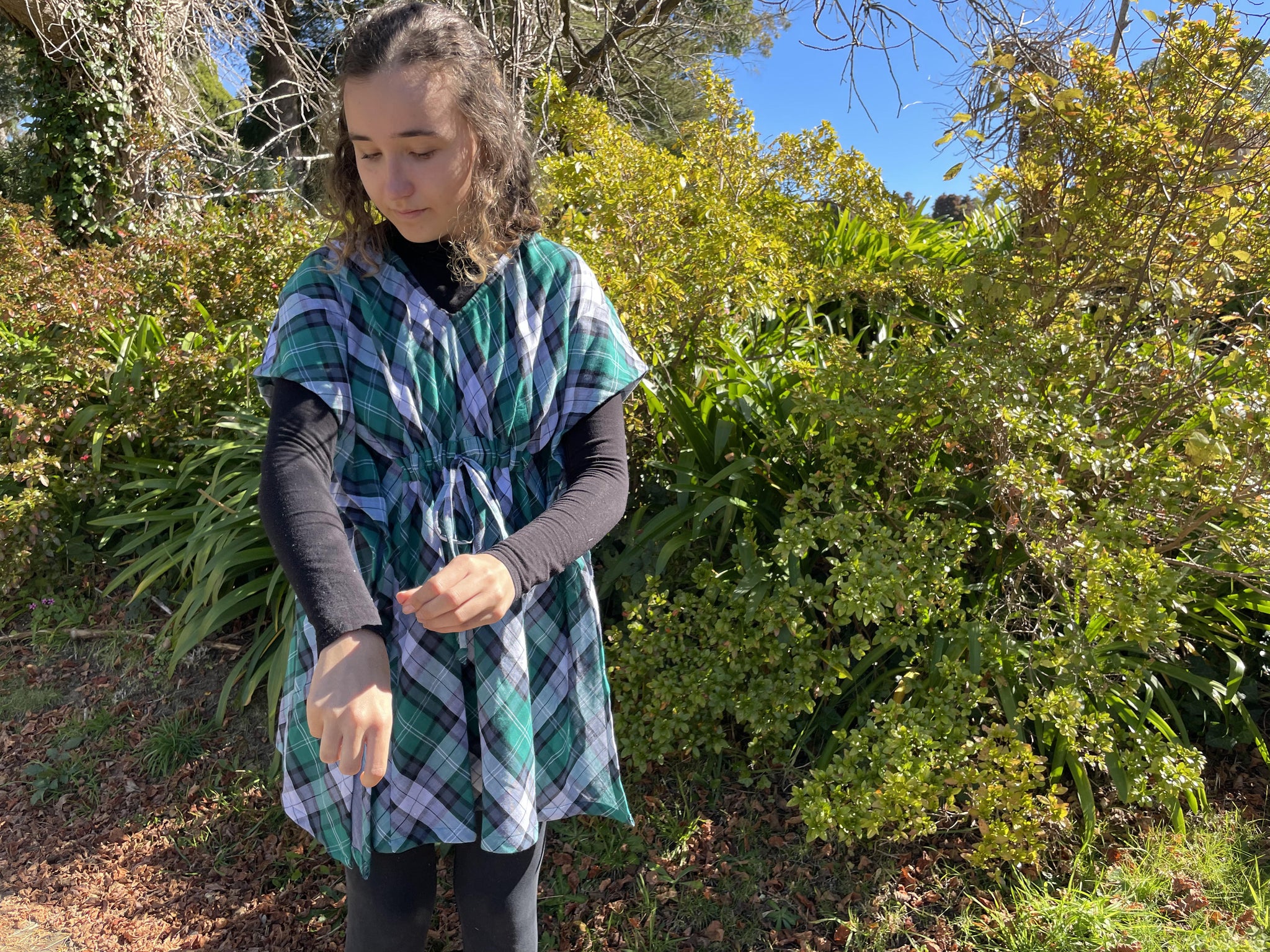 Fair Trade Green Plaid Cotton Short Kaftan Adult