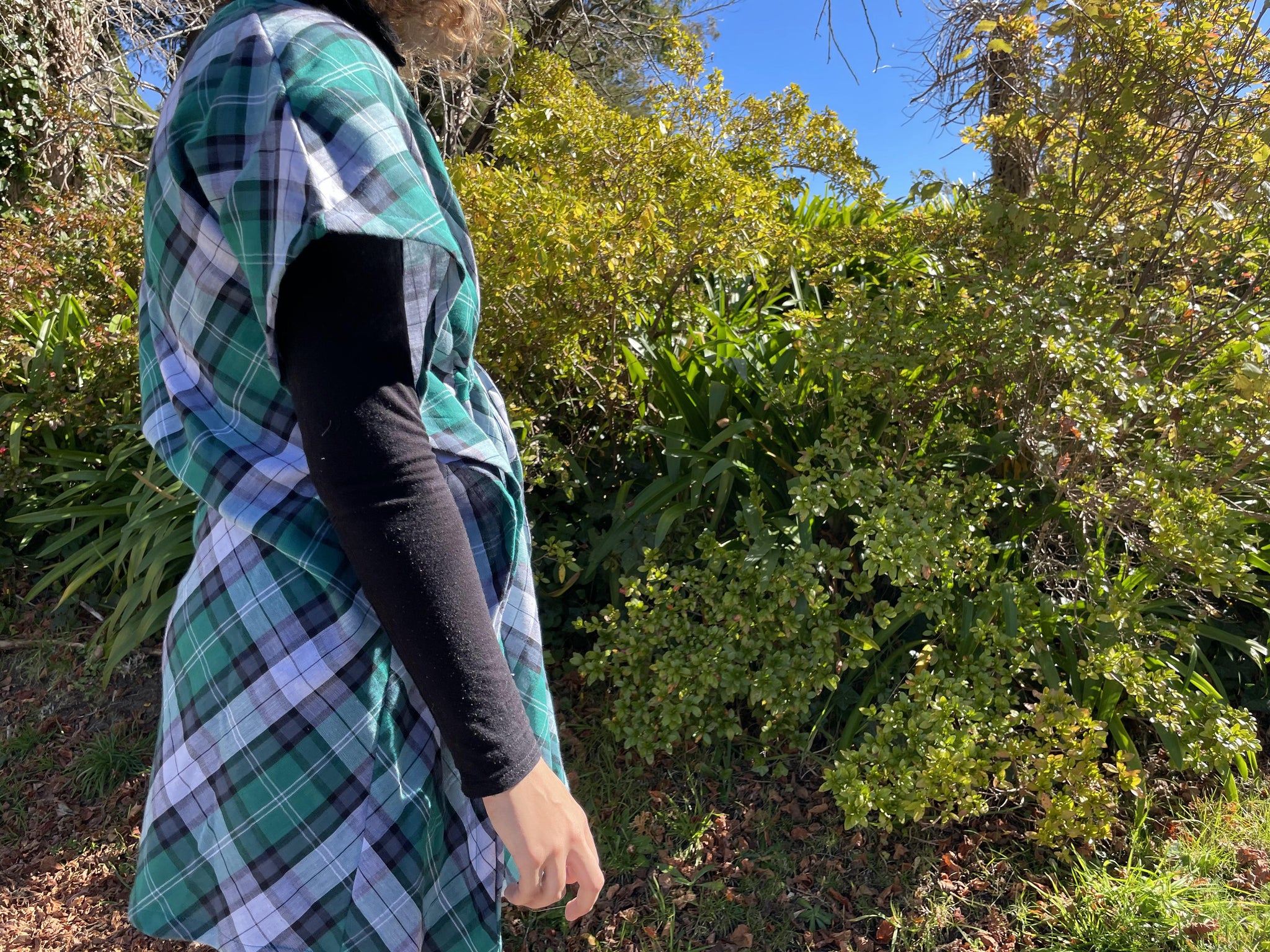 Fair Trade Green Plaid Cotton Short Kaftan Adult