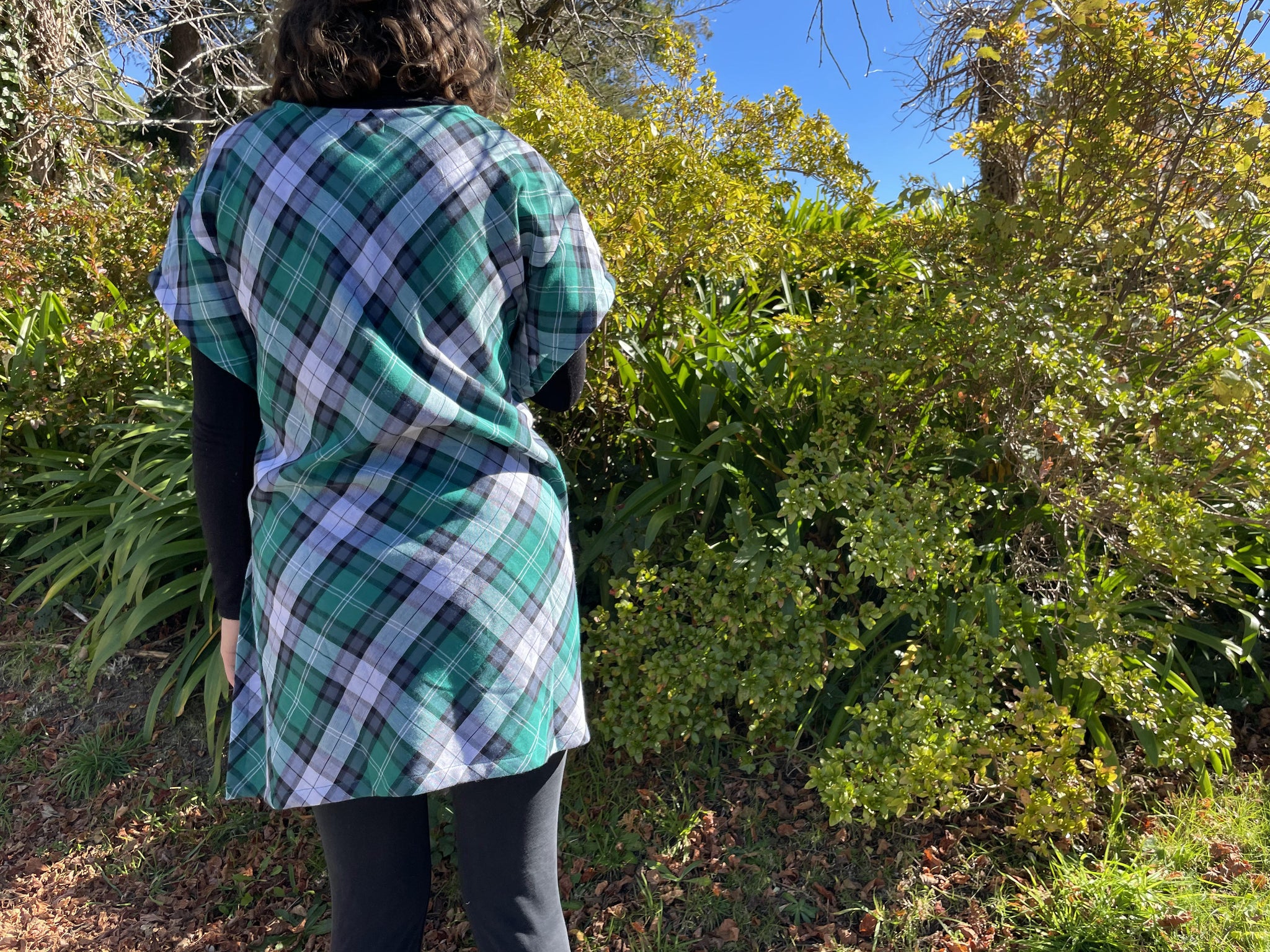 Fair Trade Green Plaid Cotton Short Kaftan Adult