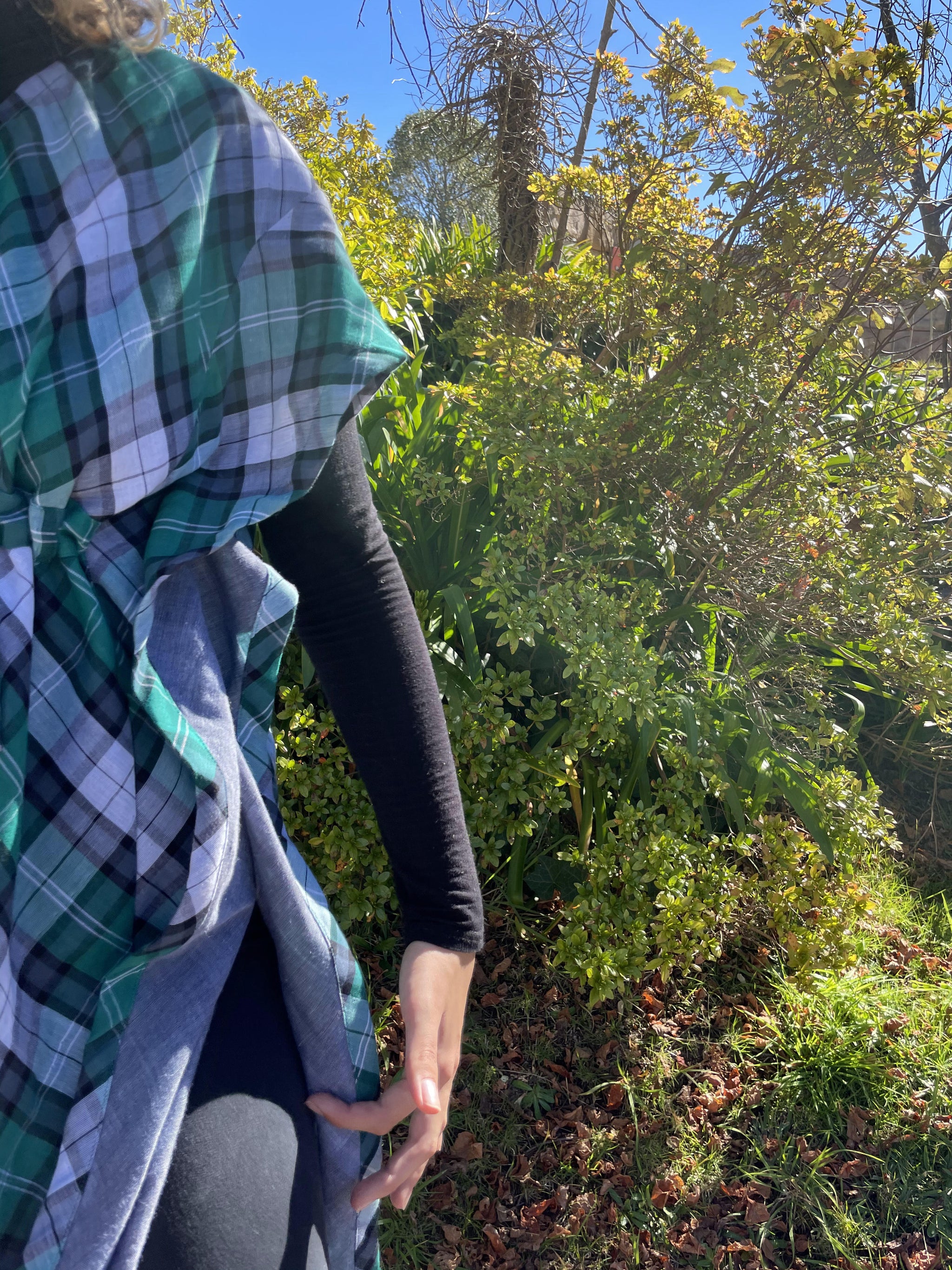 Fair Trade Green Plaid Cotton Short Kaftan Adult