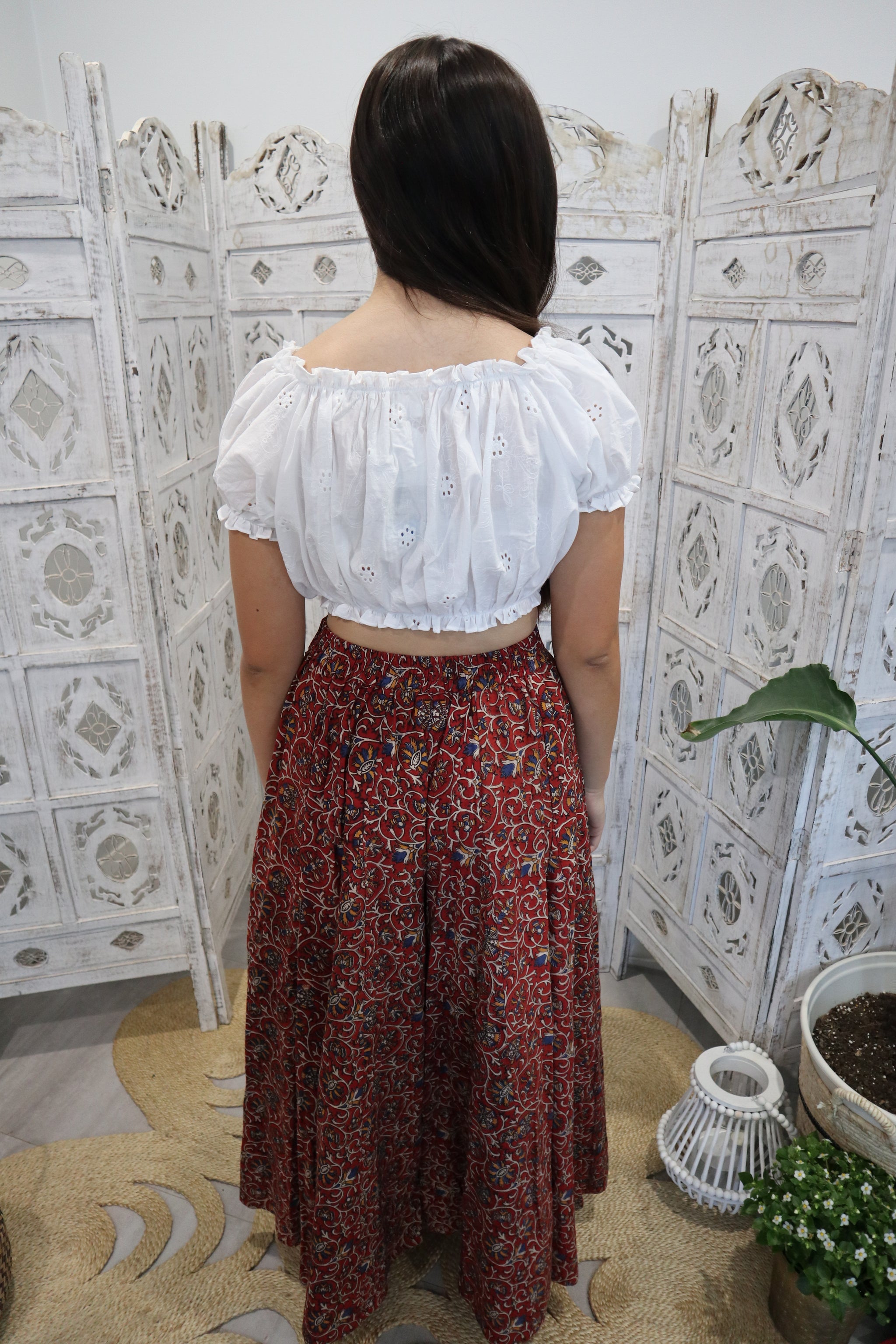 Fair Trade Karli Pants Red Floral Design