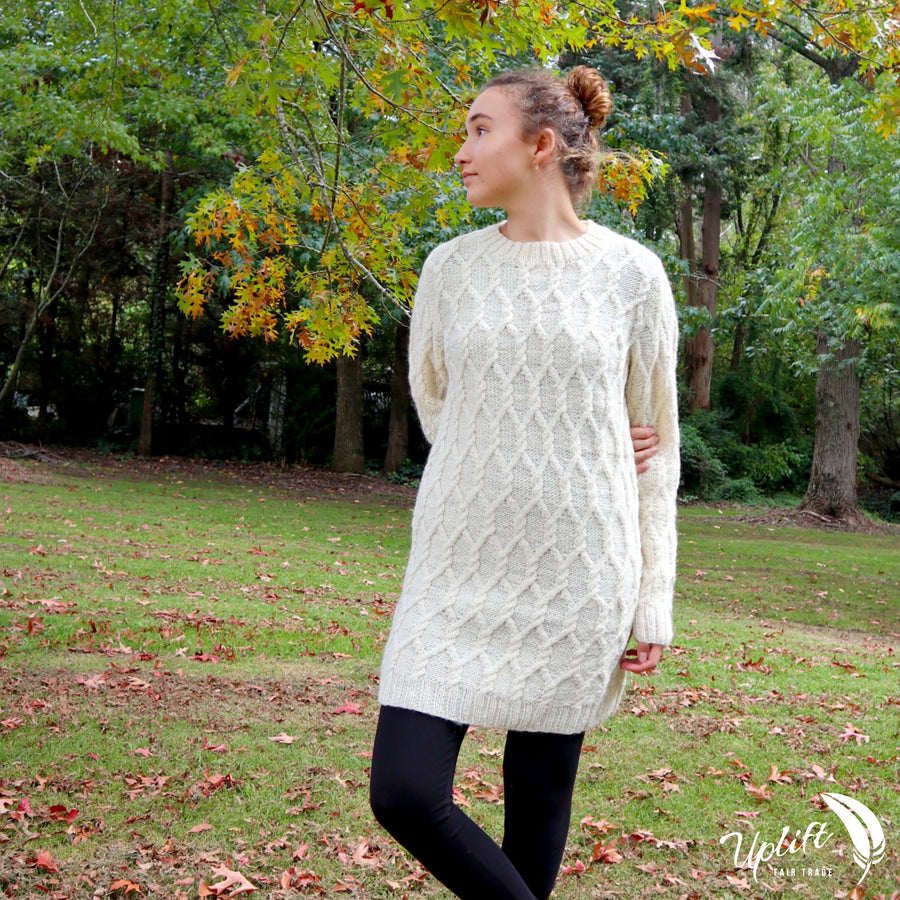 Fair Trade Ethical Women's Woollen Cable Knitted Dress