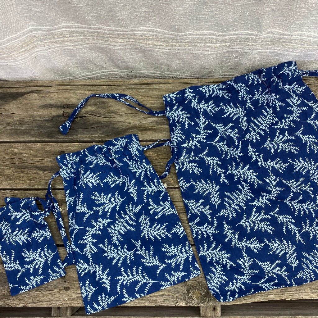 Fair Trade Ethical Gift Bag Eco alternative Blue Branch Design