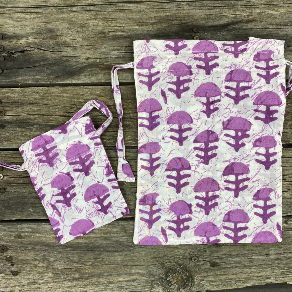 Fair Trade Ethical Gift Bag Eco alternative Purple Plant Design