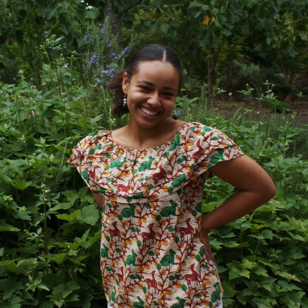 Fair Trade Cotton Off the Shoulder Top Green & Red Wilderness Design
