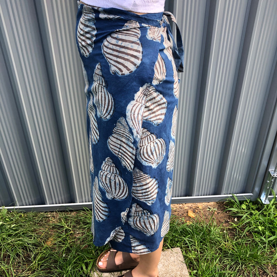 Fair Trade Ethical Cotton Mud Resistant Print Wrap Skirt Shell Design