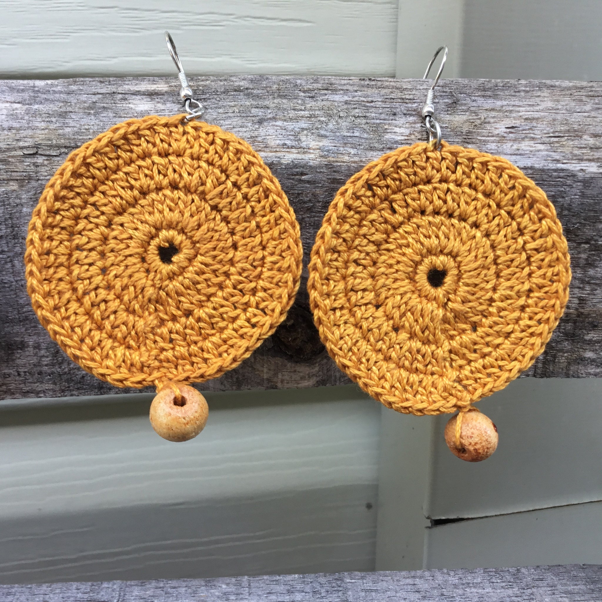 Fair Trade Earrings Tatted with Hanging Wooden Bead