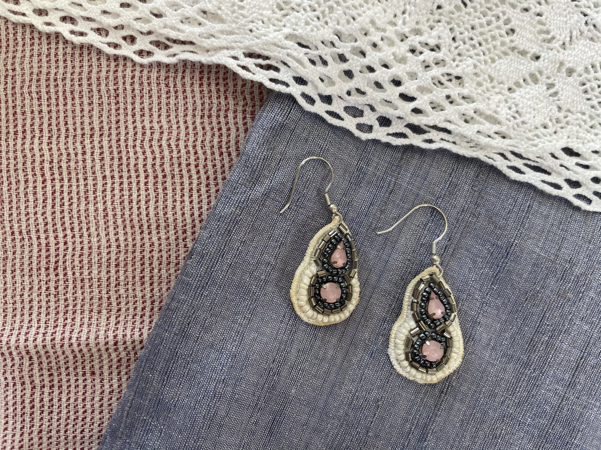 Fair Trade Pink Snowflake Beaded Necklace and Earring Jewellery Set