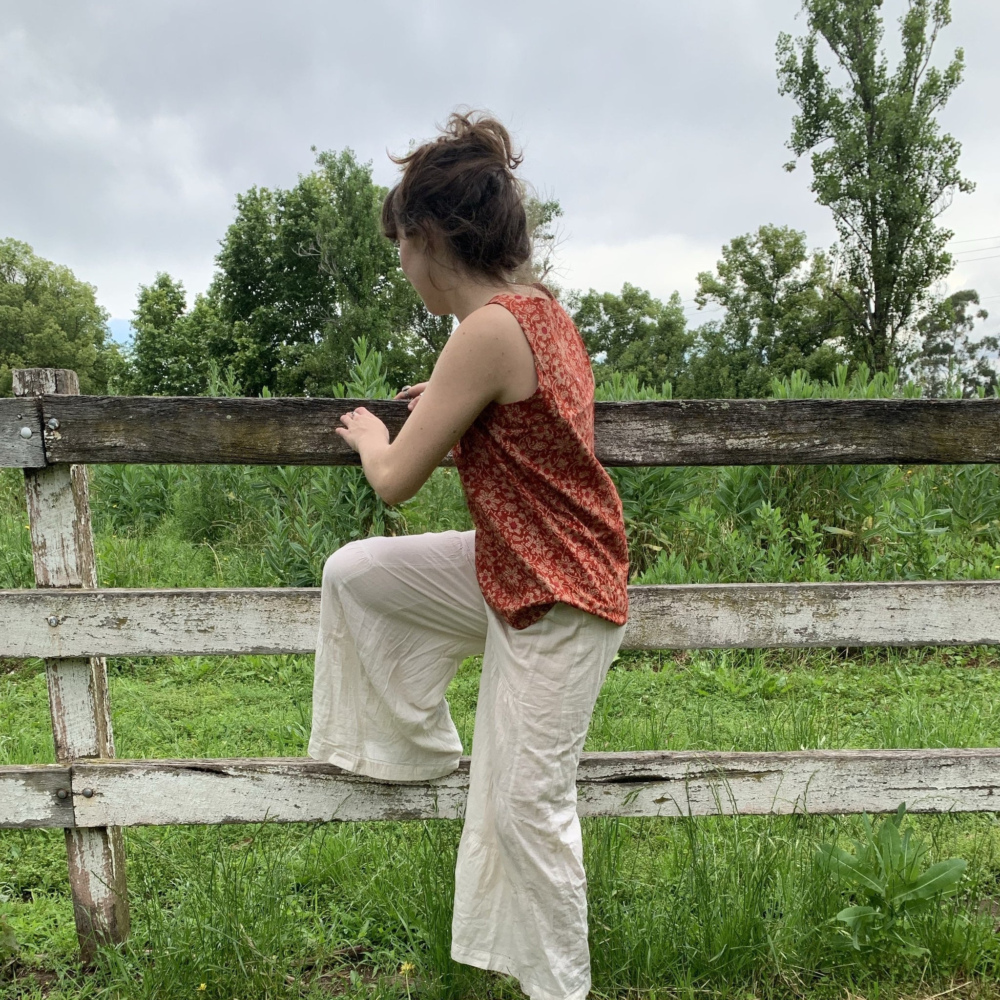 Fair Trade Ethical Cotton Reversible Sleeveless Top Red Flower