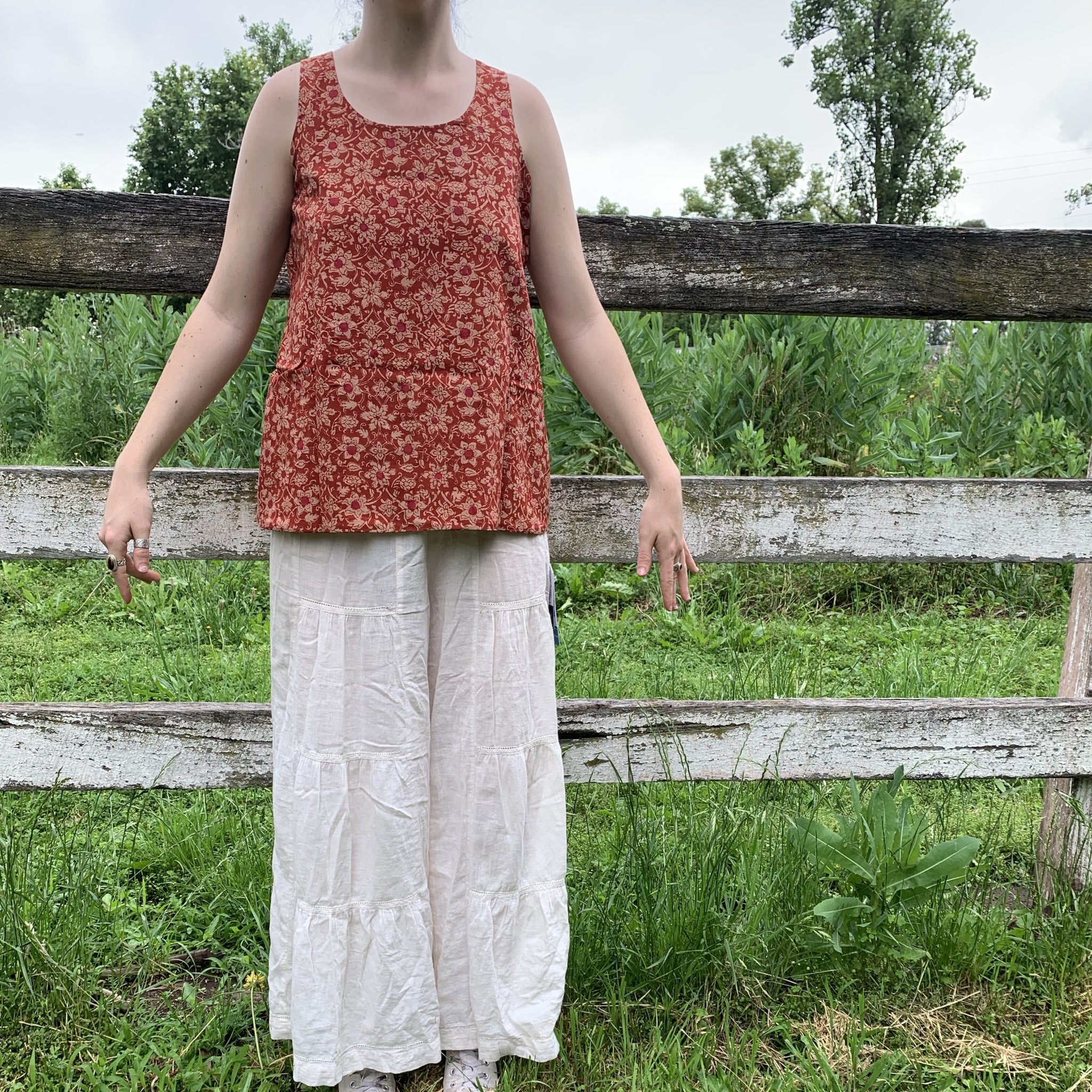 Fair Trade Ethical Cotton Reversible Sleeveless Top Red Flower