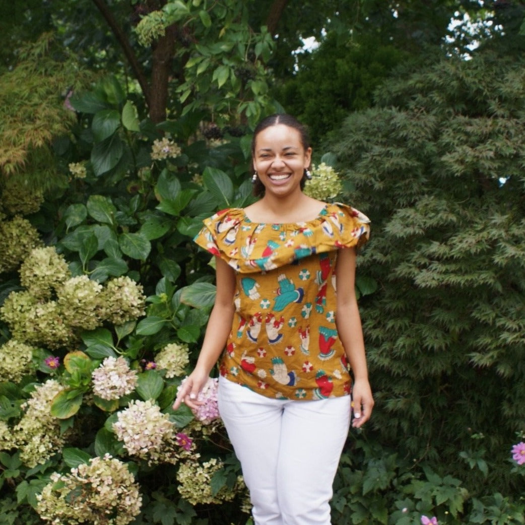 Fair Trade Cotton Off the Shoulder Top Hand Motif Design