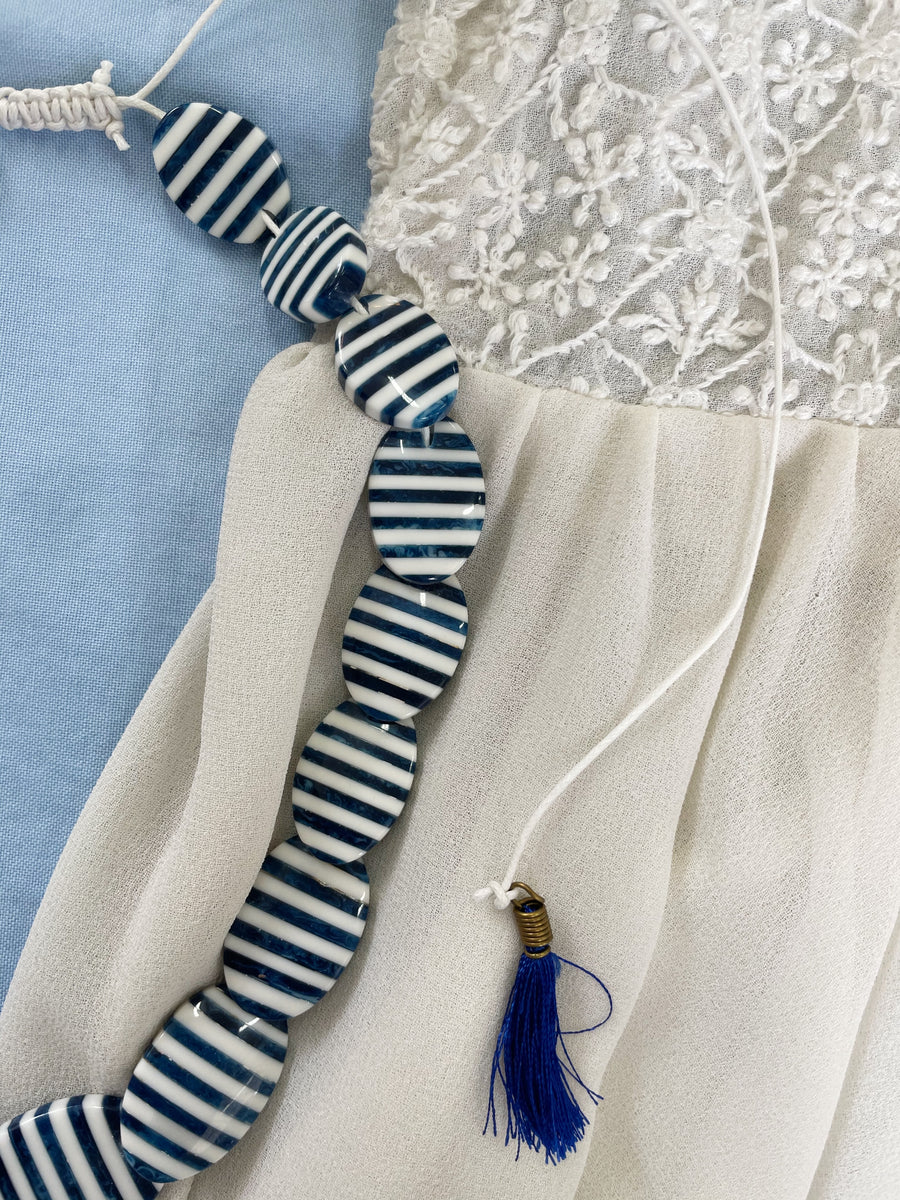 Fair Trade Blue and White Stripe Resin Stone Necklace