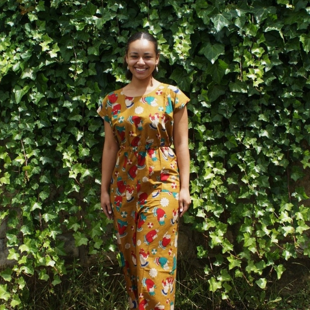 Fair Trade Cotton Hand Motif Design Zippered Jumpsuit