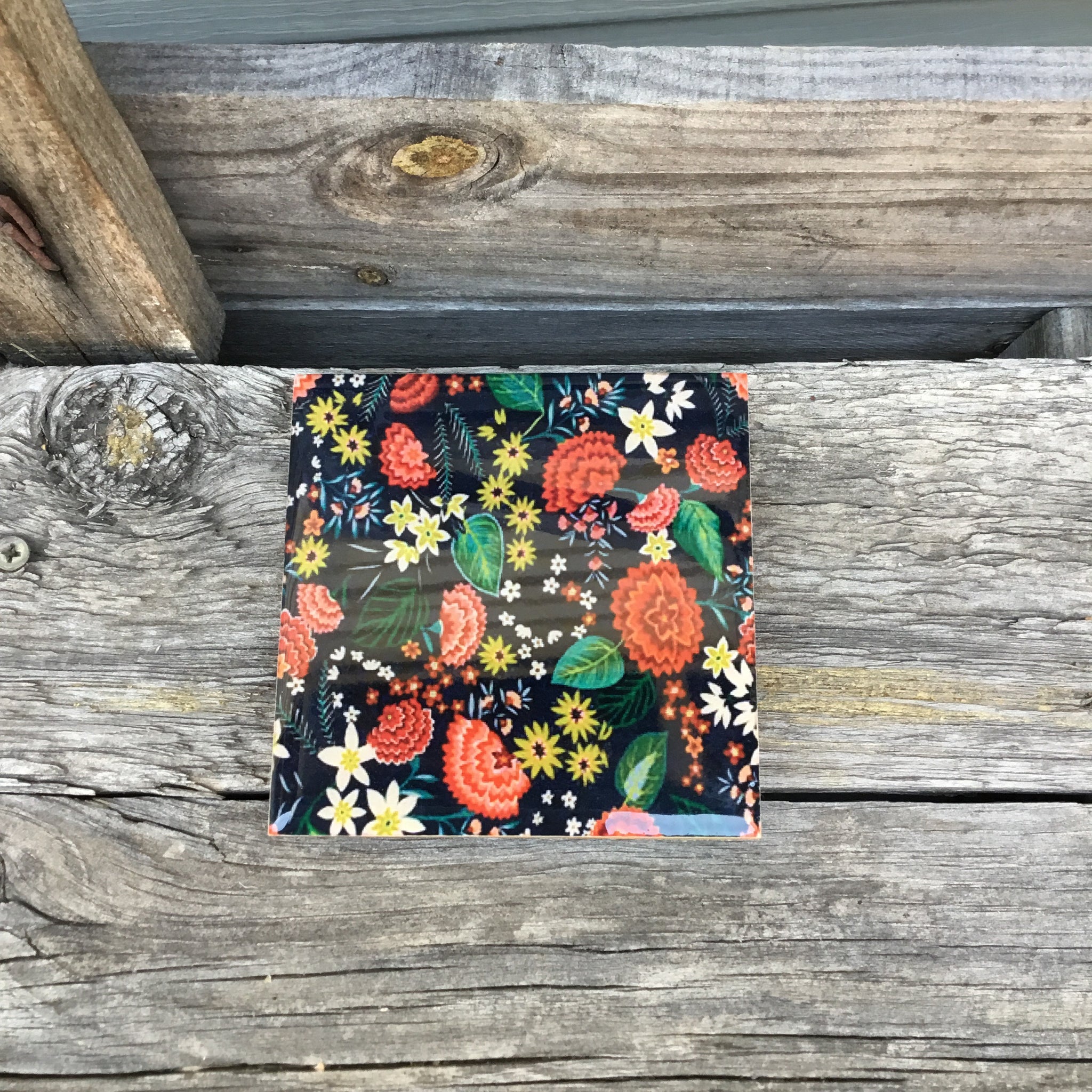 Fair Trade Ethical Resin and Wood Floral Coaster