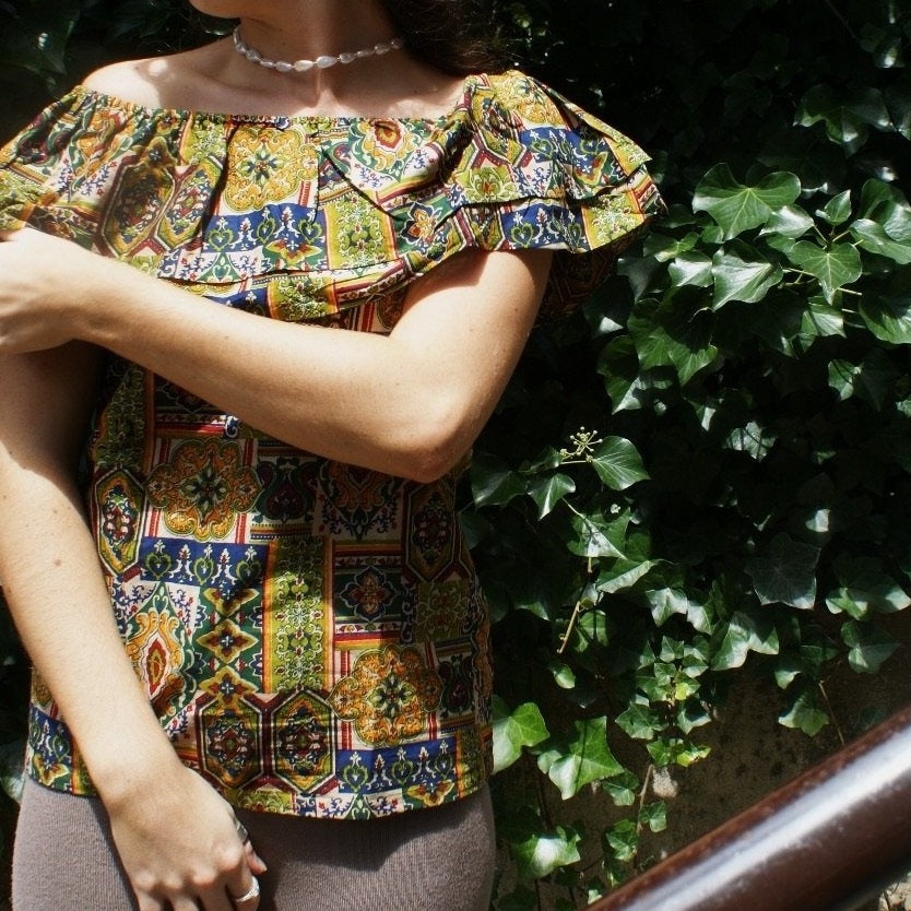 Fair Trade Cotton Off the Shoulder Top Colourful Pattern Design