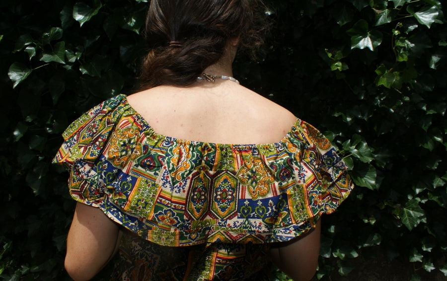 Fair Trade Cotton Off the Shoulder Top Colourful Pattern Design