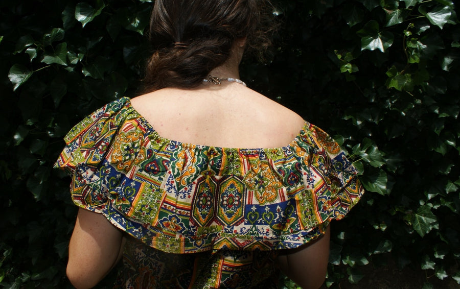 Fair Trade Cotton Off the Shoulder Top Colourful Pattern Design